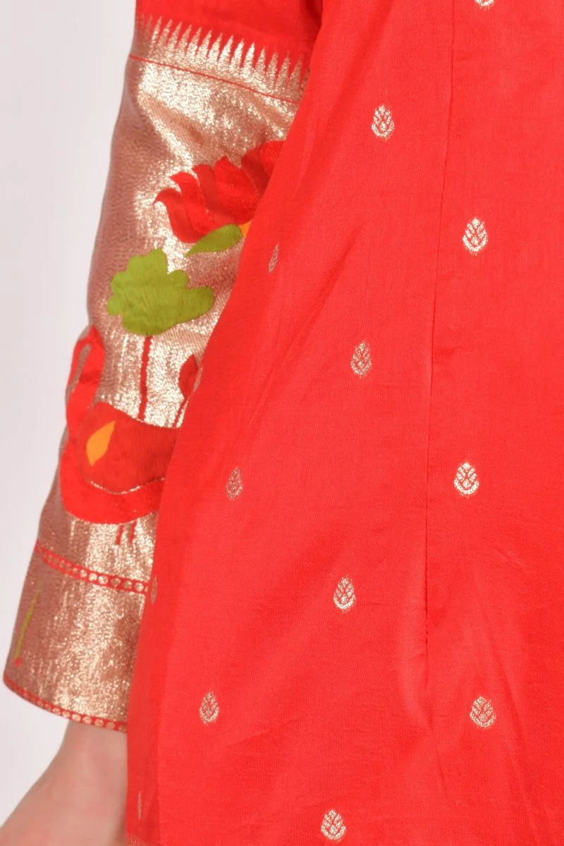 Red Jacquard Butti Silk Mini Blazer Dress - Image 6