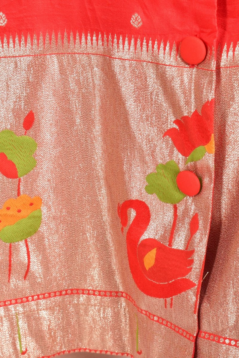 Red Jacquard Butti Silk Mini Blazer Dress - Image 7