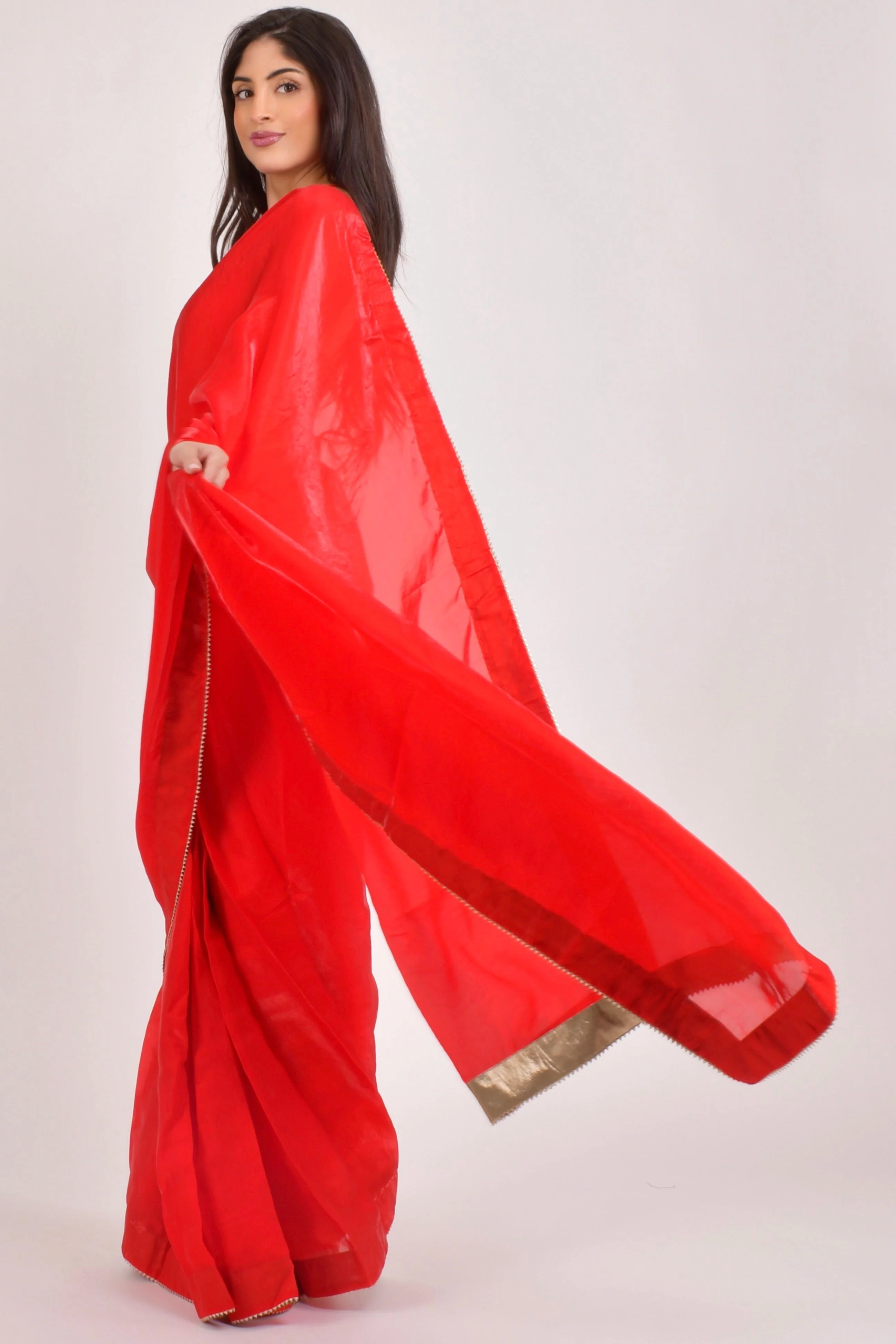 Red Pre-Stitched Saree with Banarasi Jacquard Blouse - Image 6