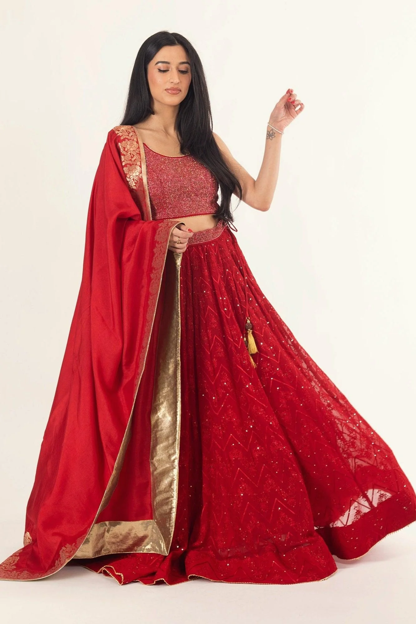 Red Lehenga Choli with Heavy Embroidery Blouse and Dupatta - Image 4