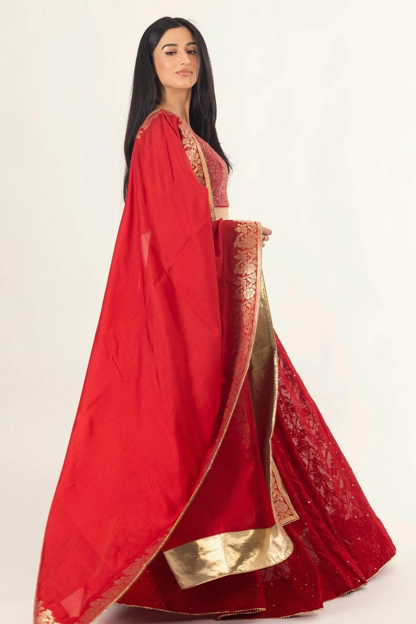 Red Lehenga Choli with Heavy Embroidery Blouse and Dupatta - Image 5