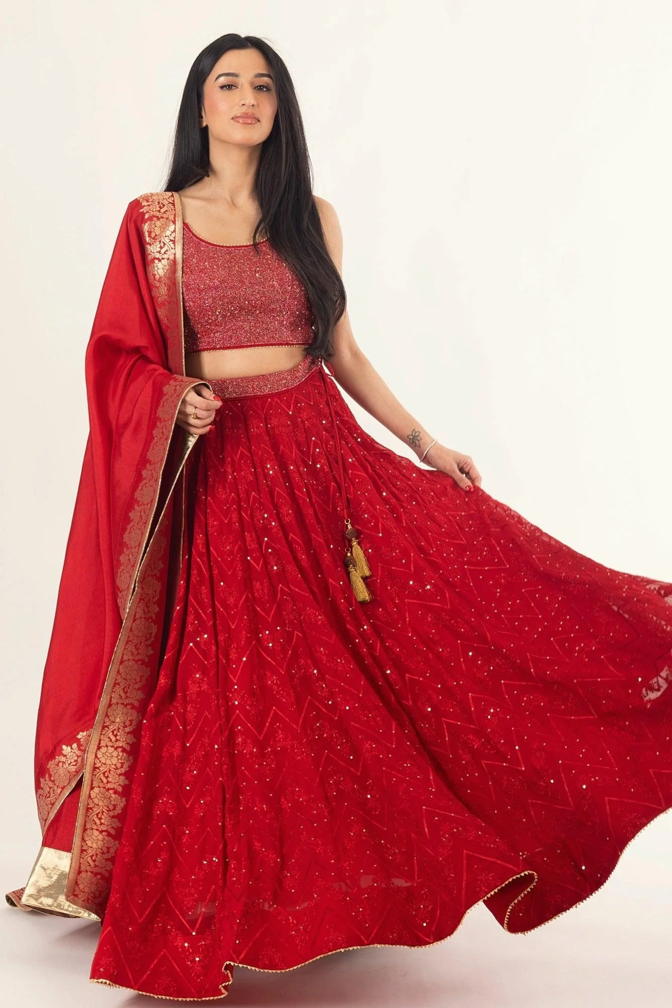Red Lehenga Choli with Heavy Embroidery Blouse and Dupatta - Image 6