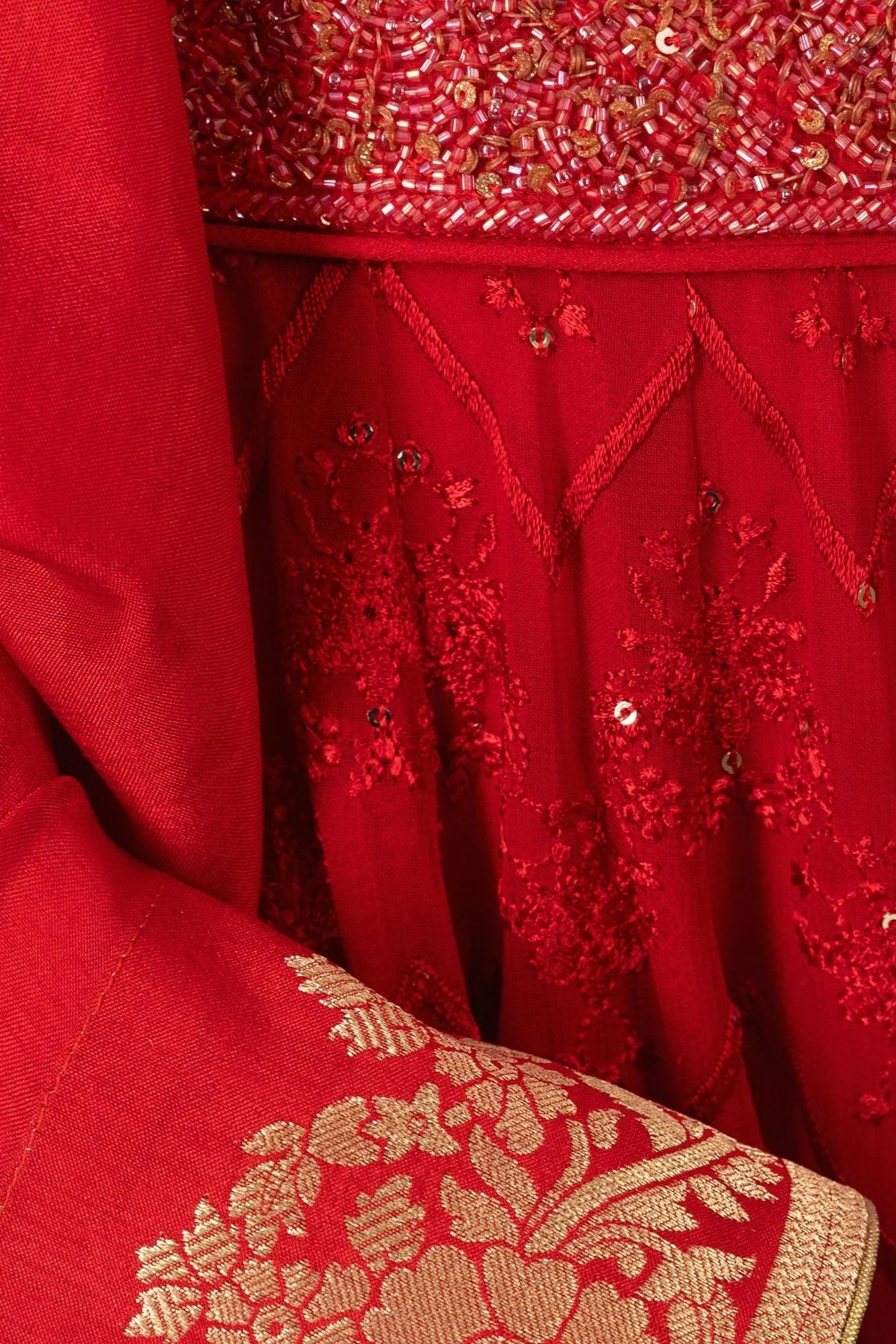 Red Lehenga Choli with Heavy Embroidery Blouse and Dupatta - Image 7