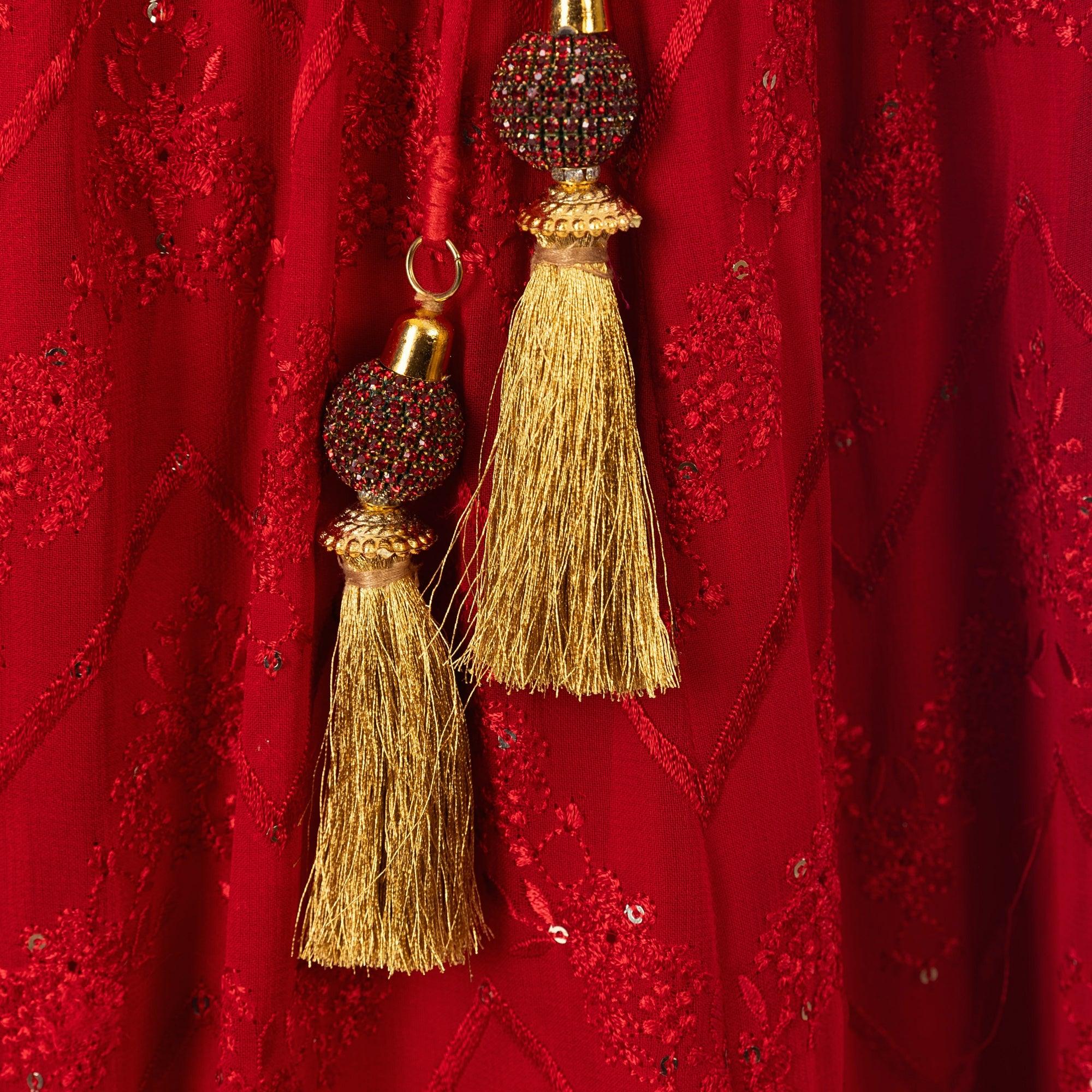 Red Lehenga Choli with Heavy Embroidery Blouse and Dupatta - Image 9