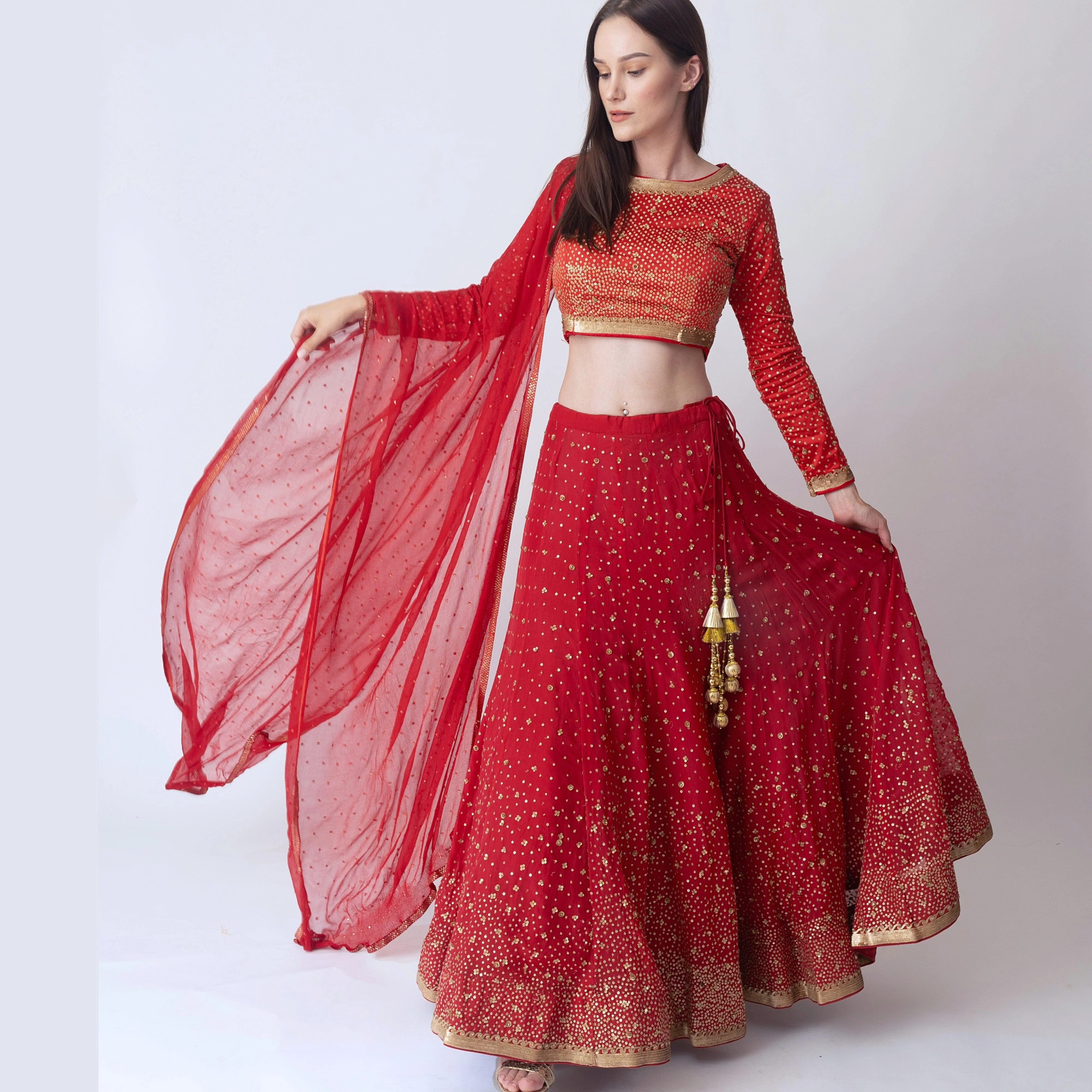 Red Sequins Lehengha Choli Set - Image 3