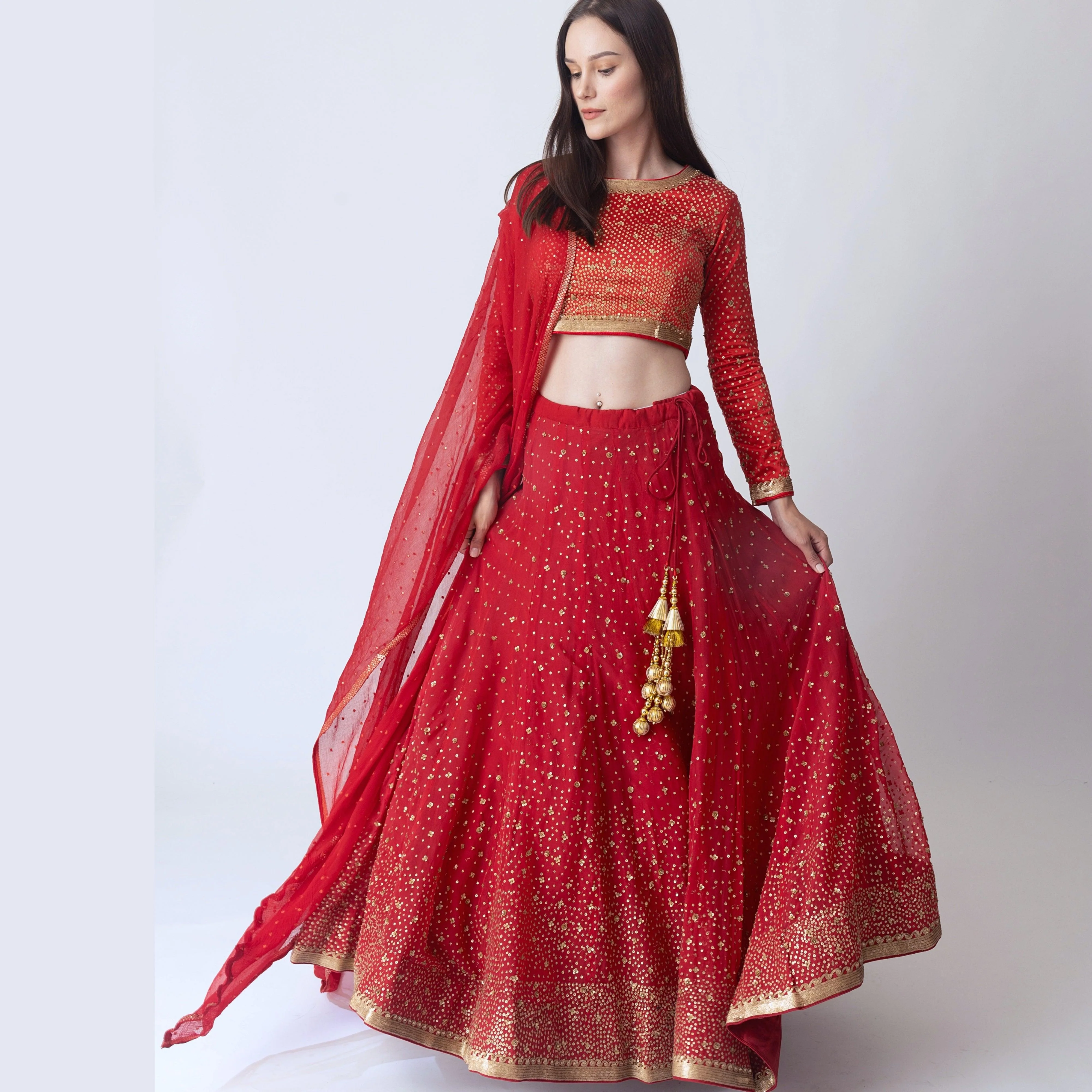 Red Sequins Lehengha Choli Set - Image 4