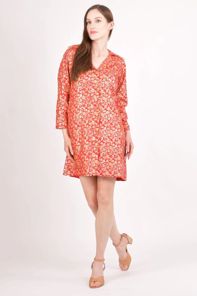 Red Silk Jacquard Blazer Dress