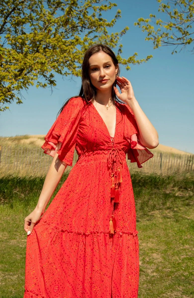 Red Tiered Maxi Dress