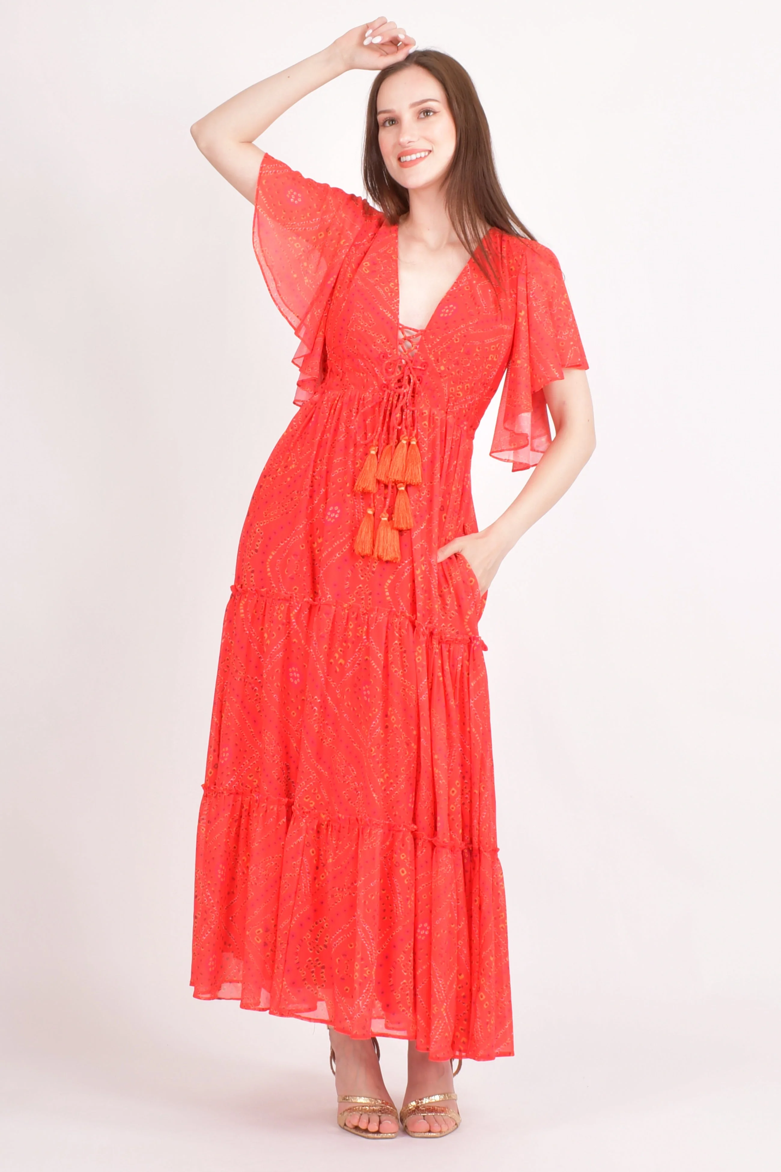 Red Tiered Maxi Dress - Image 4