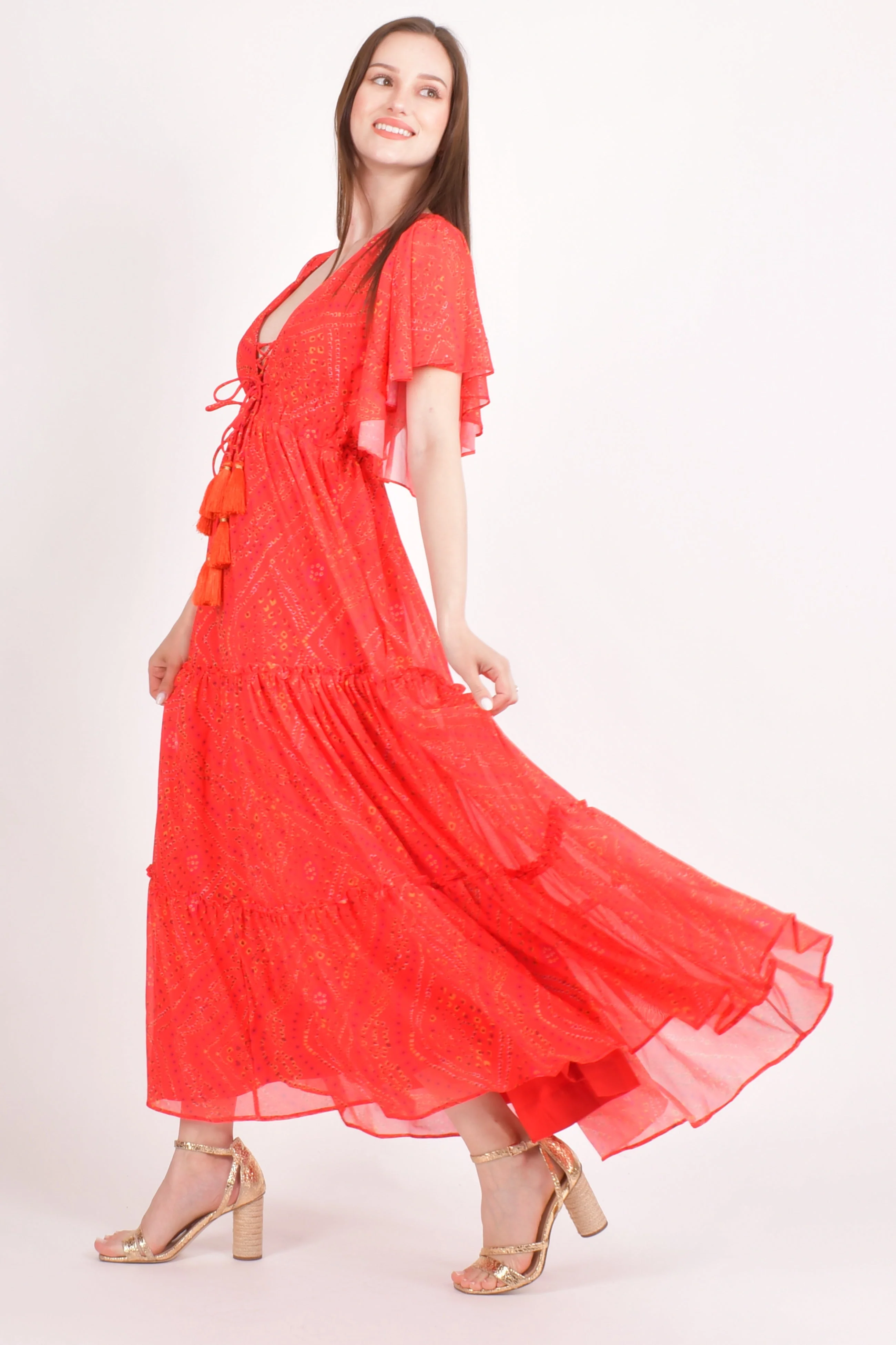 Red Tiered Maxi Dress - Image 5