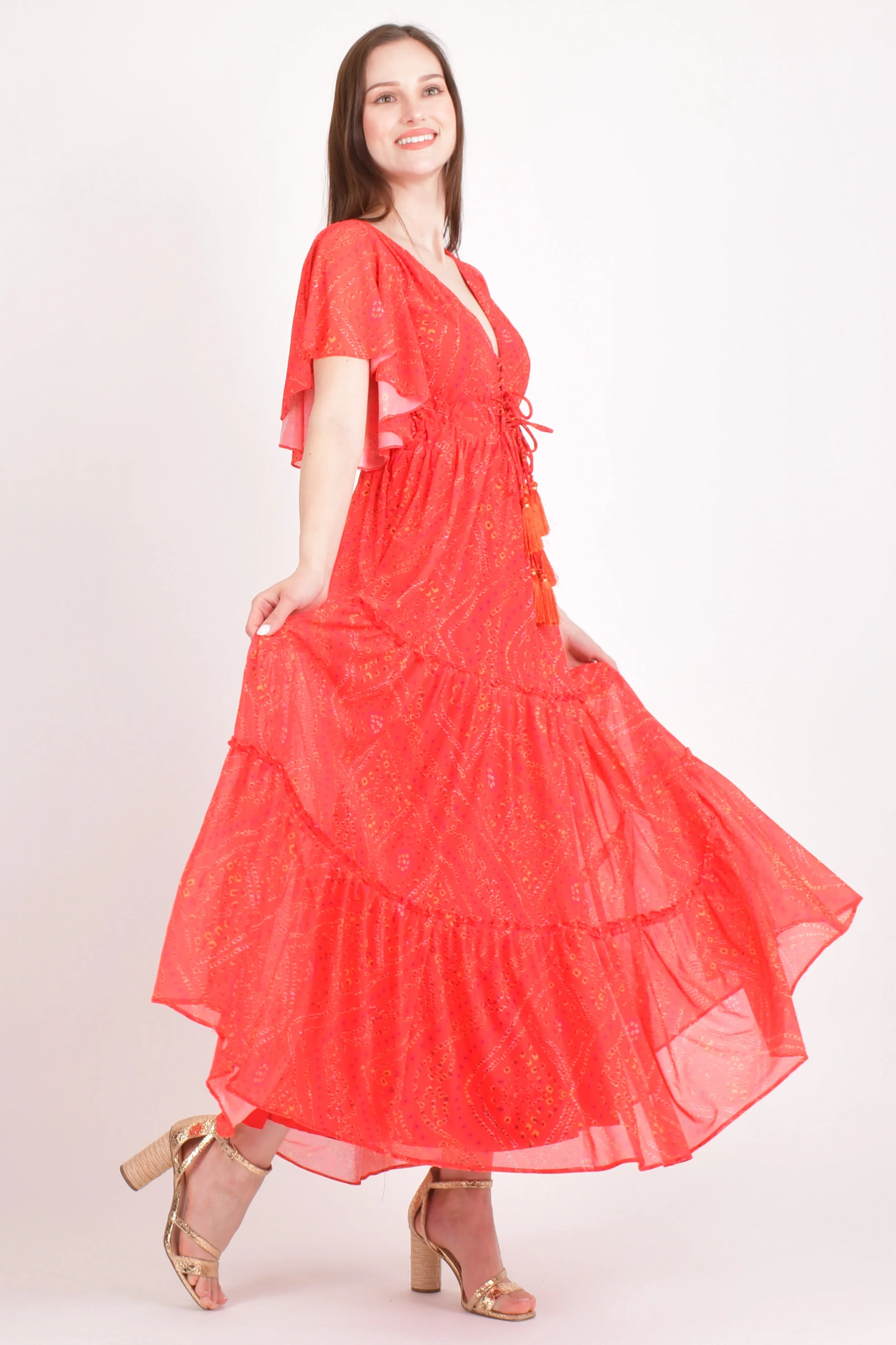 Red Tiered Maxi Dress - Image 6