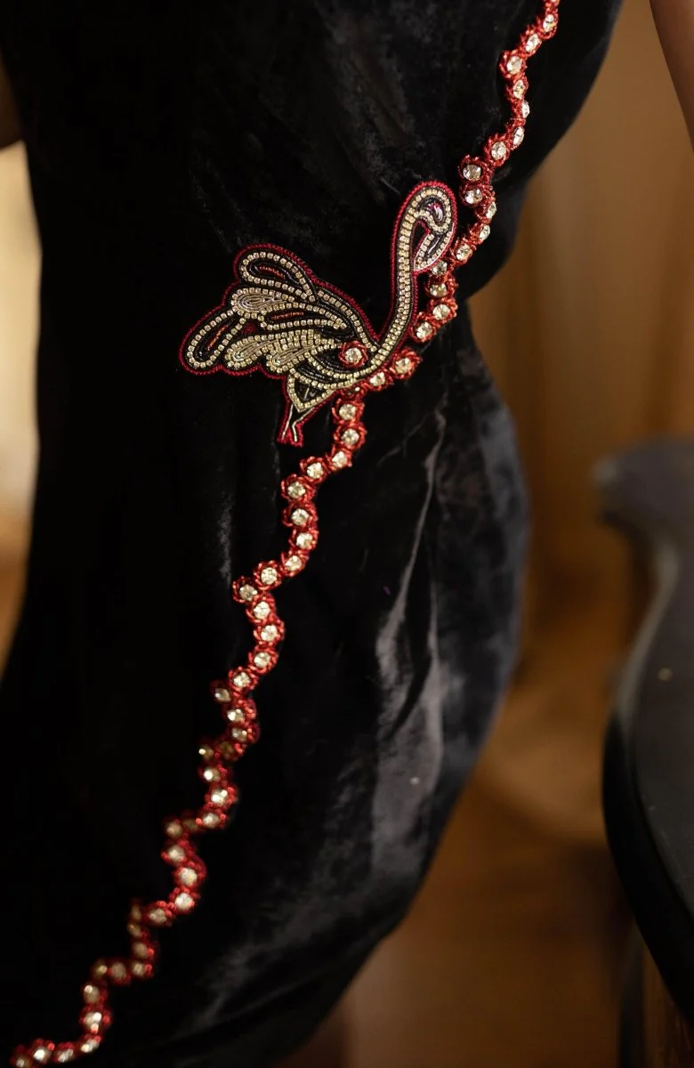 Regina Black Mini Dress Hand Embroidered - Image 3