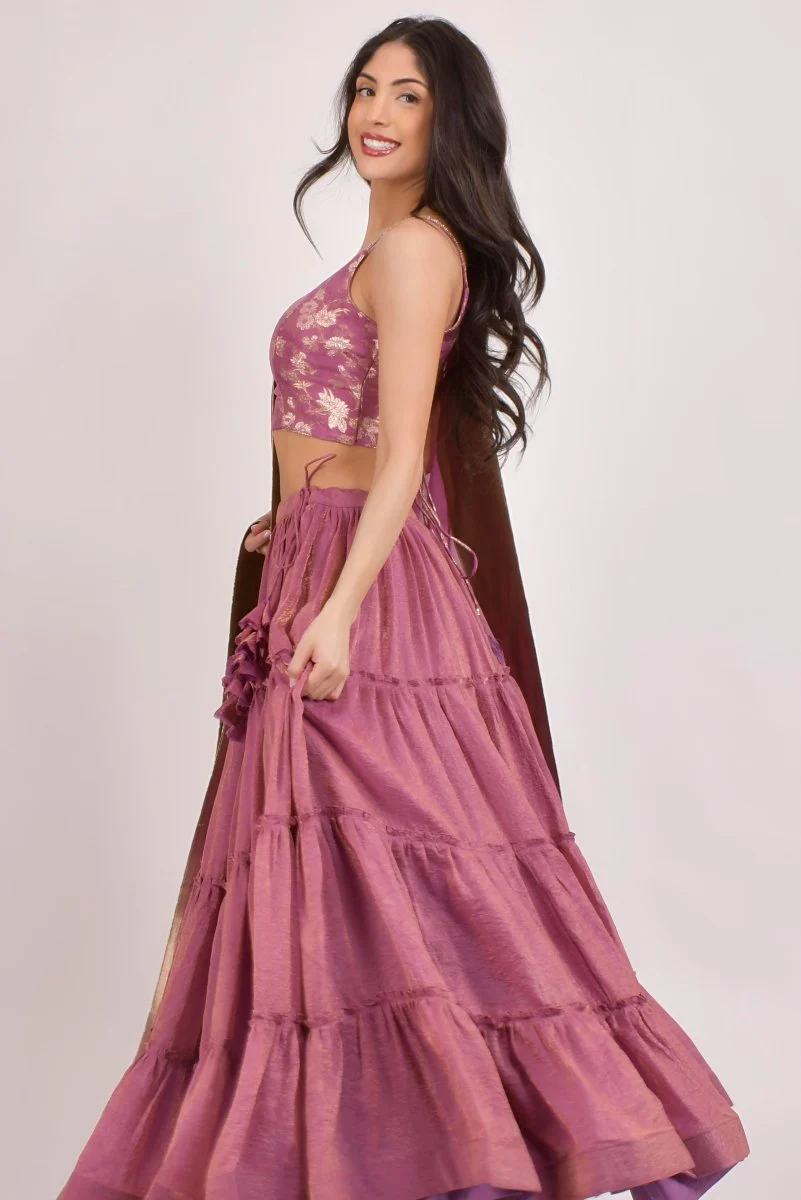 Blush Pink Shimmer Lehenga Choli - Image 4