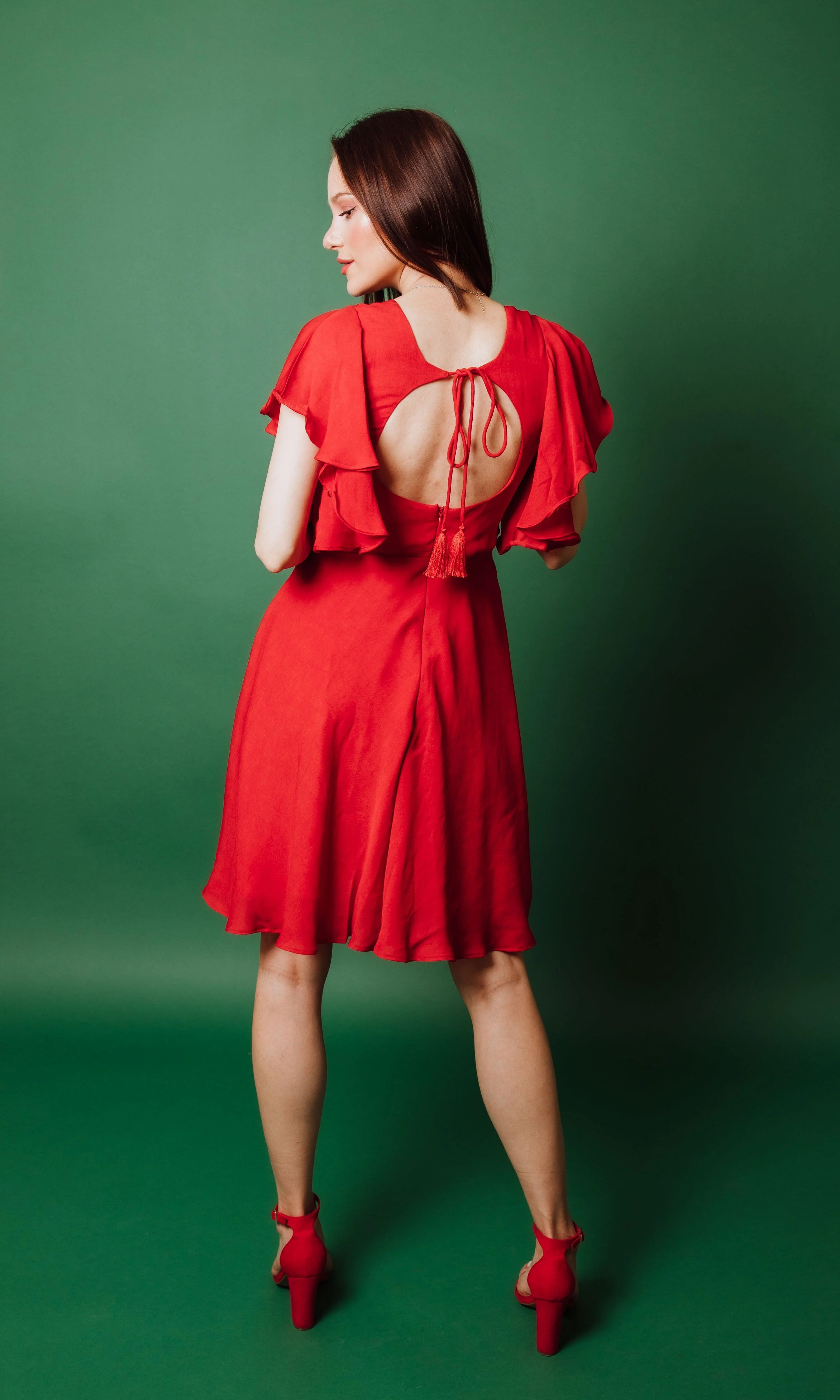 Butterfly Sleeves Red Dress - Image 4