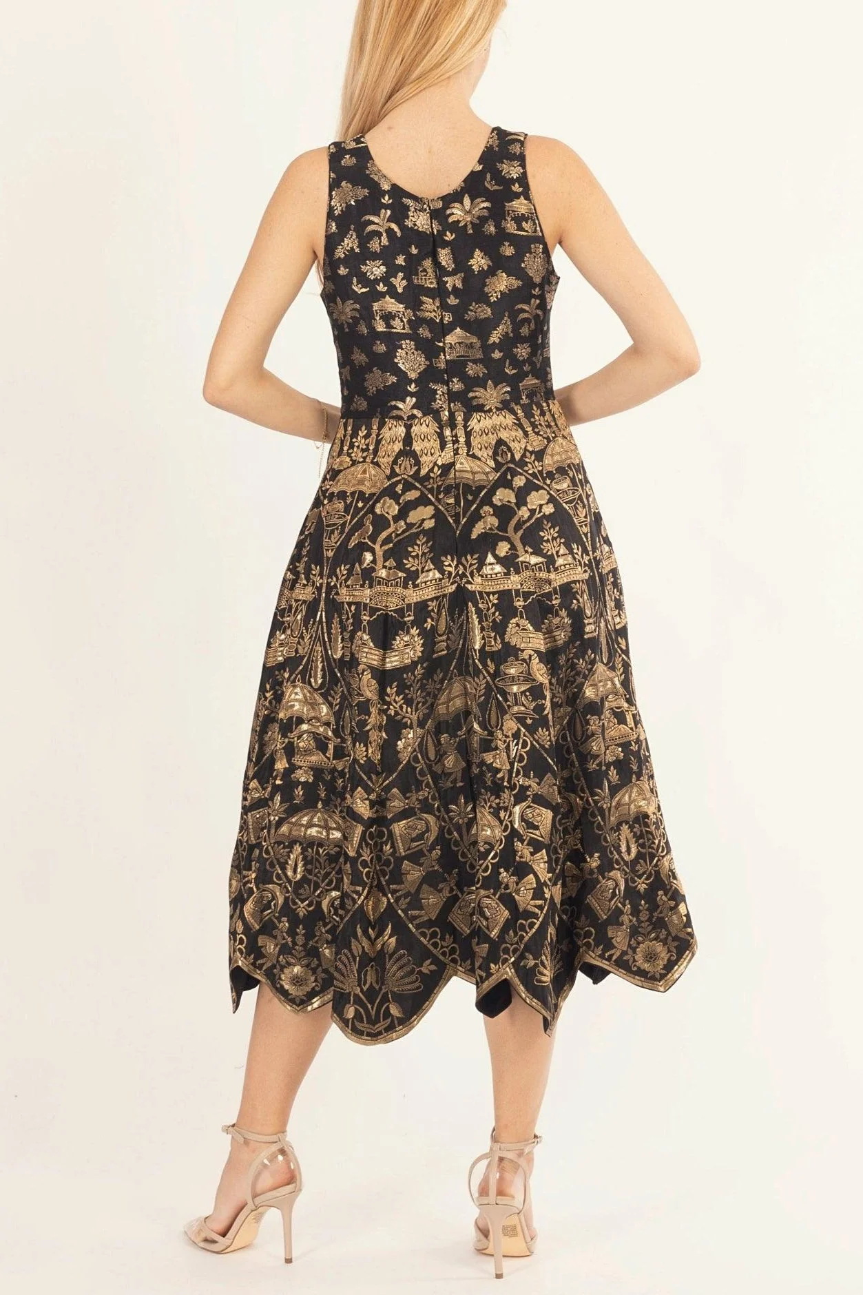 Black Midi Dress with Hand Embroidered Neckline - Image 2