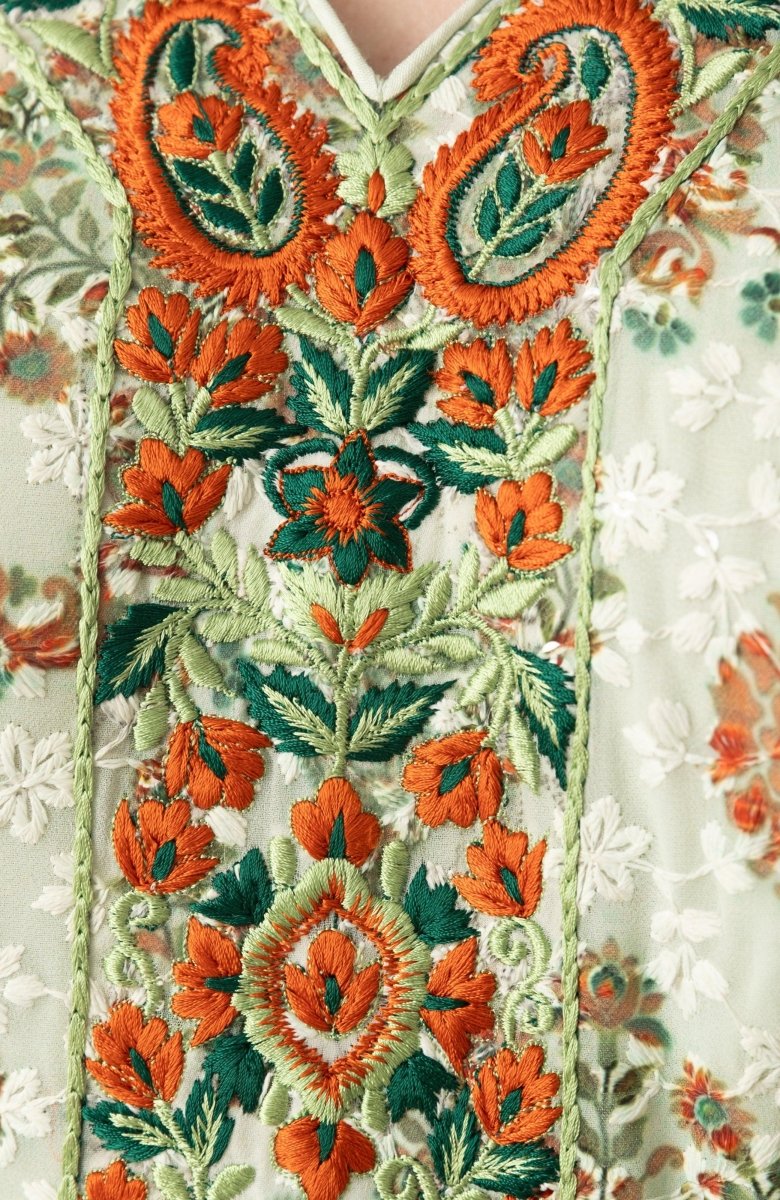 Sage Green Gown Dress with Allover Embroidery - Image 3