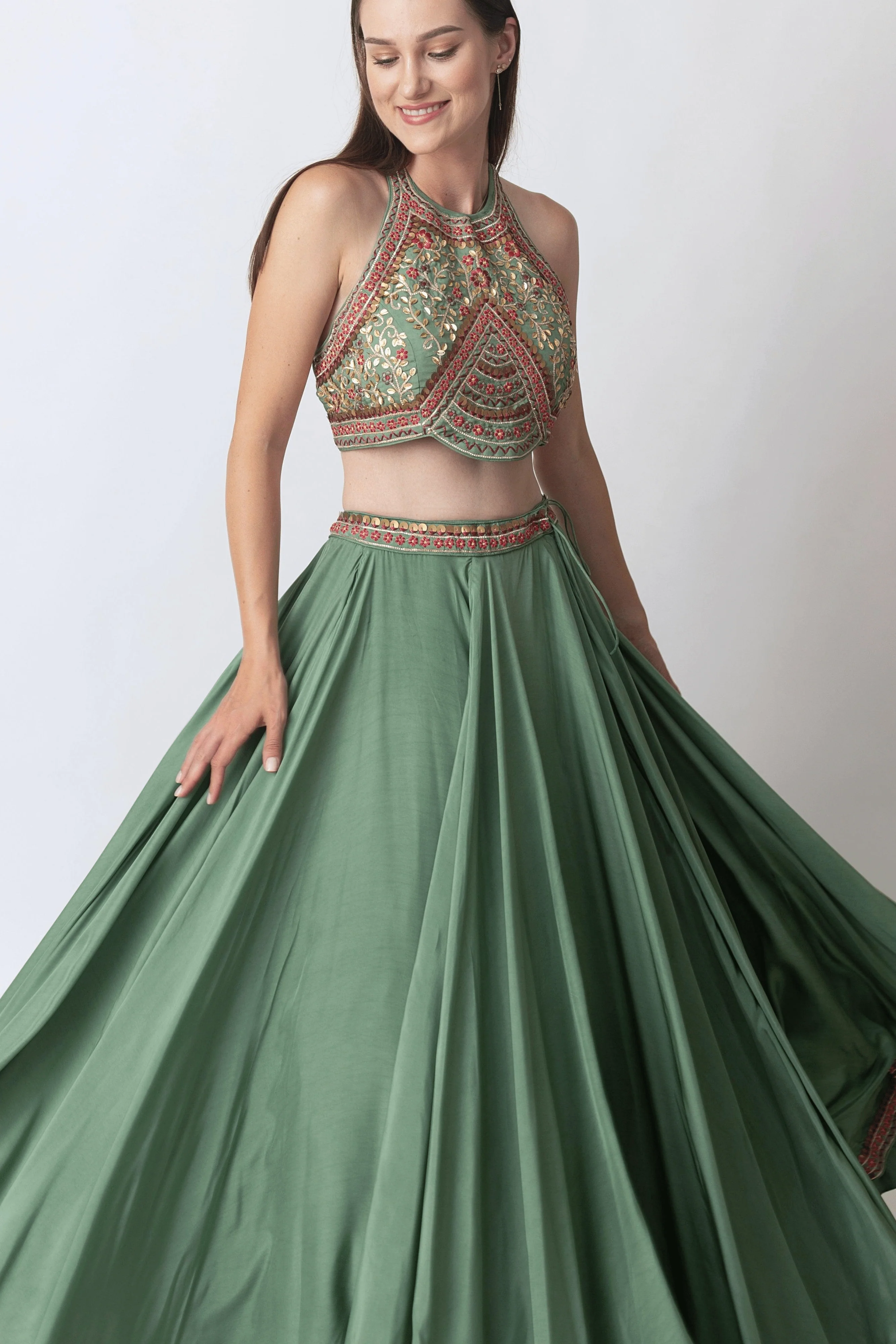 Sage Green Lehenga with Hand Embroidered Blouse and Matching Dupatta - Image 7