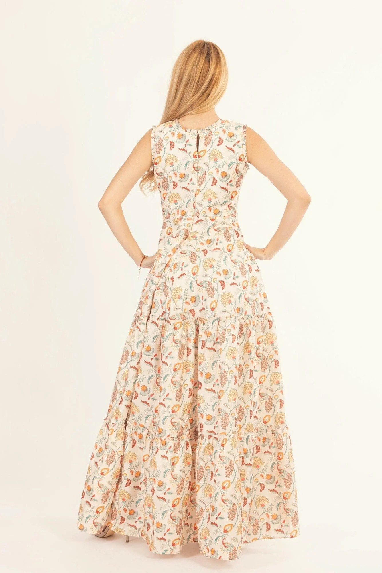 Off-White Long Dress with All-Over Kalankari Print - Image 2