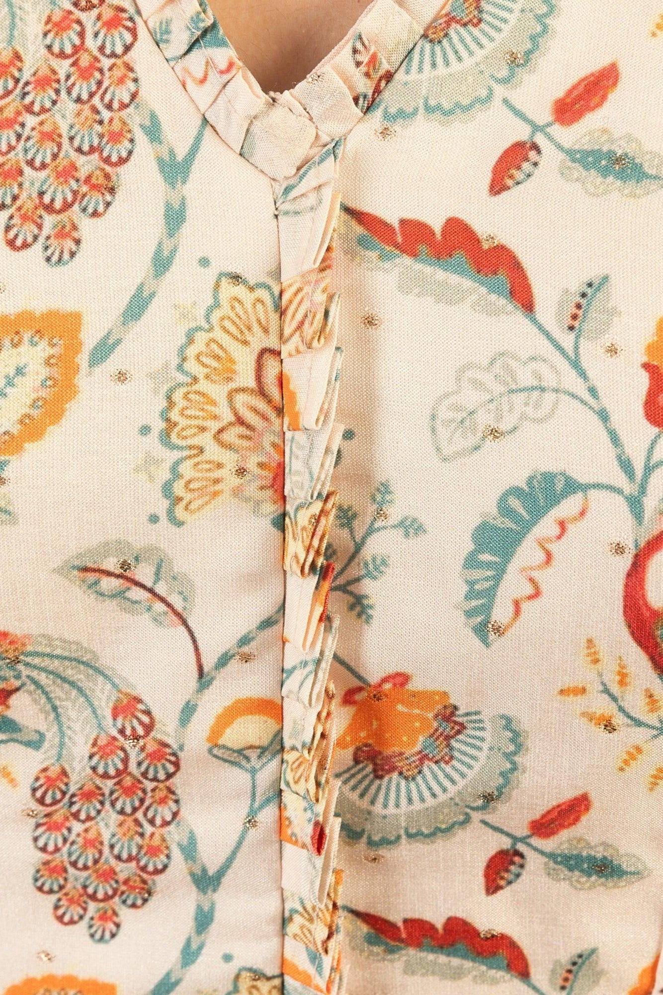 Off-White Long Dress with All-Over Kalankari Print - Image 3
