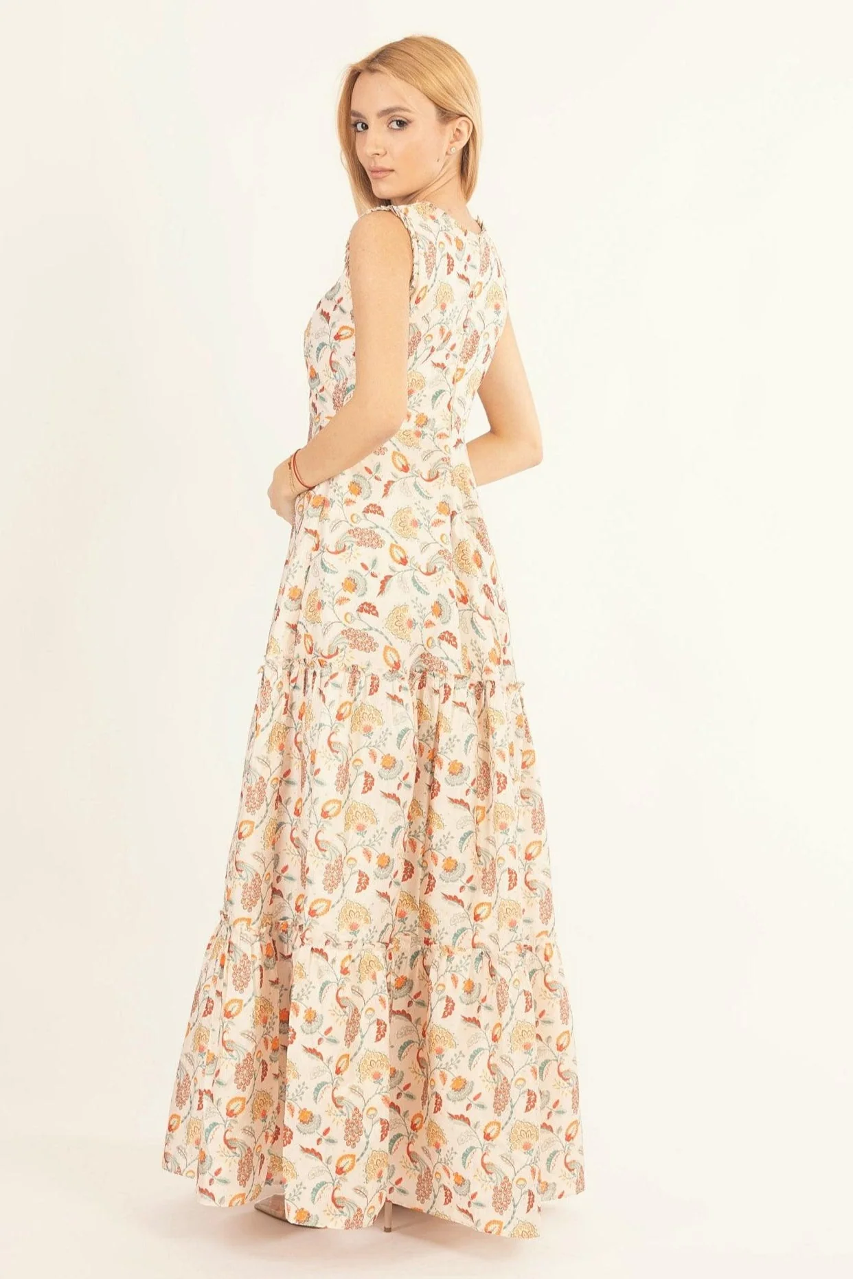 Off-White Long Dress with All-Over Kalankari Print - Image 4