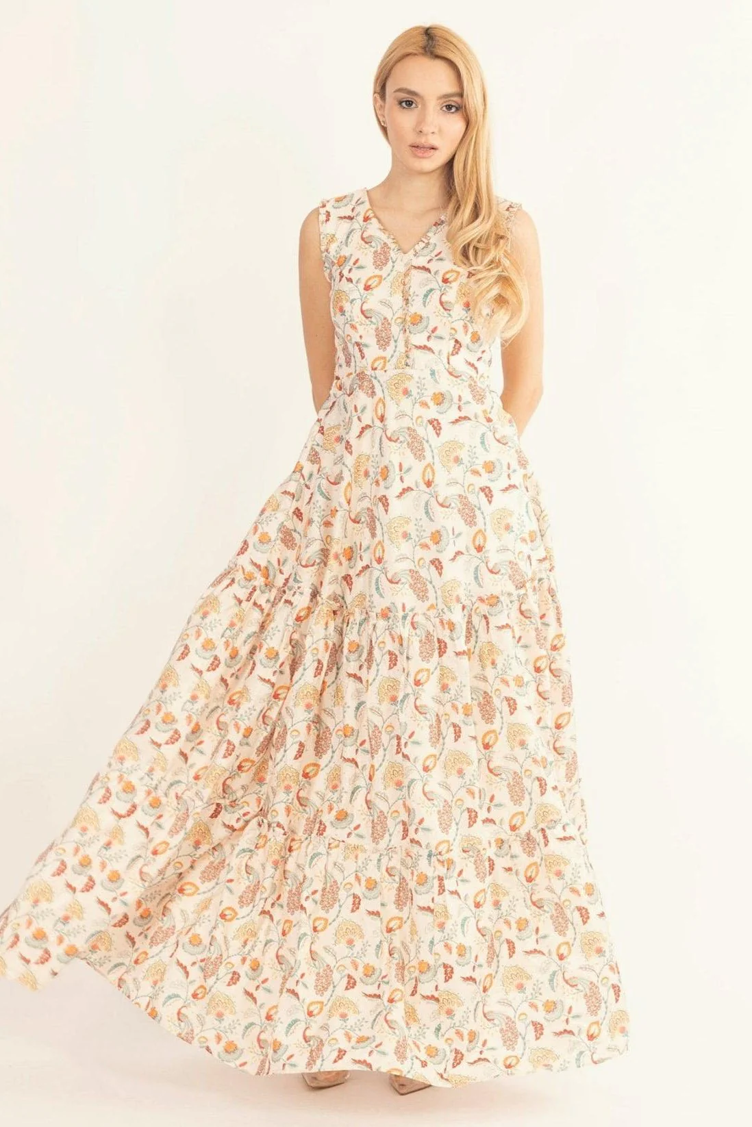 Off-White Long Dress with All-Over Kalankari Print - Image 6