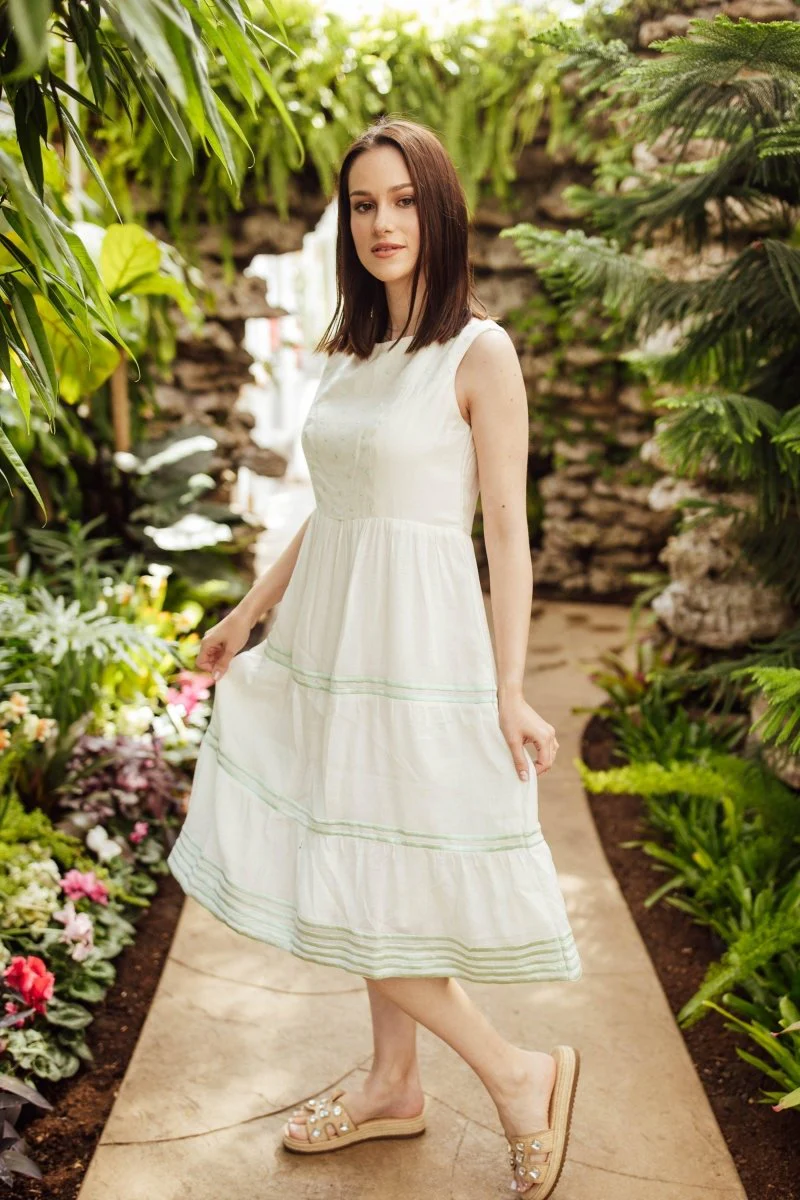 White Midi Dress with Embroidery