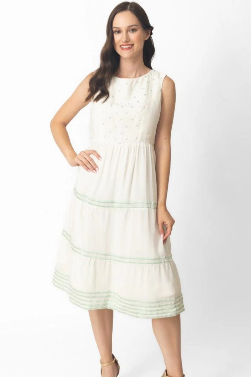 White Midi Dress with Embroidery - Image 4
