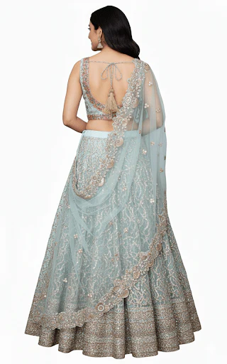 Sage Green Sequins Lehenga Choli with Sequins Embroidery - Image 3