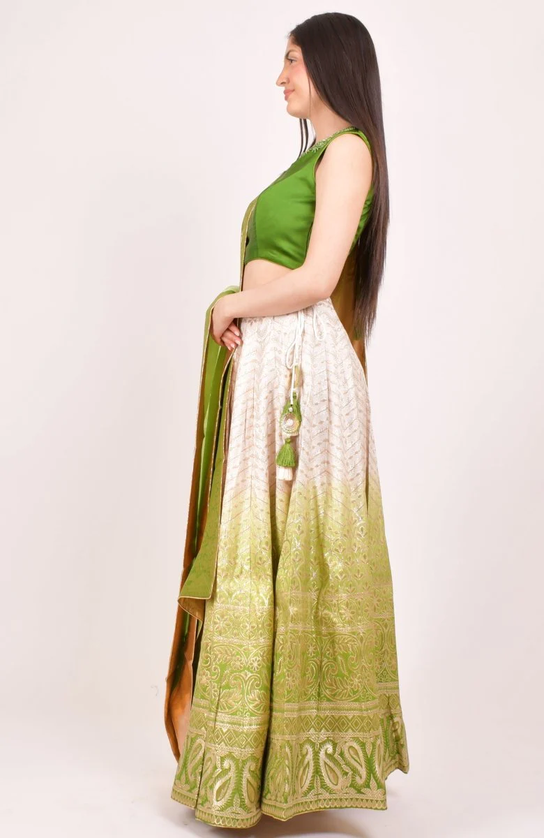 Shaded Green Lehenga Choli for Wedding and Festive Event - Image 6