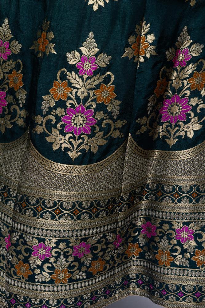 Green Banarasi Lehenga Choli with heavy hand embroidered blouse - Image 7