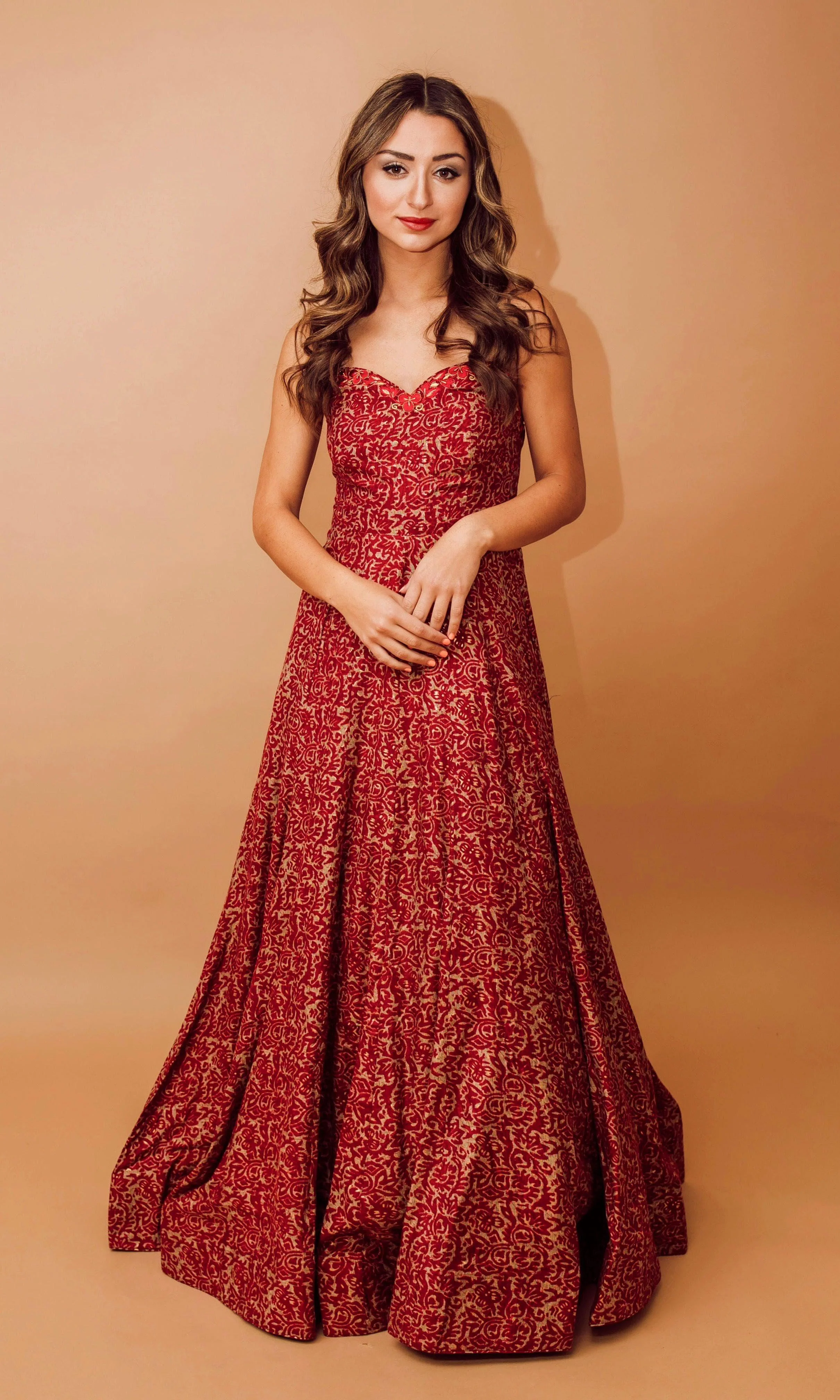 Red Off shoulder Dress with Embroidery