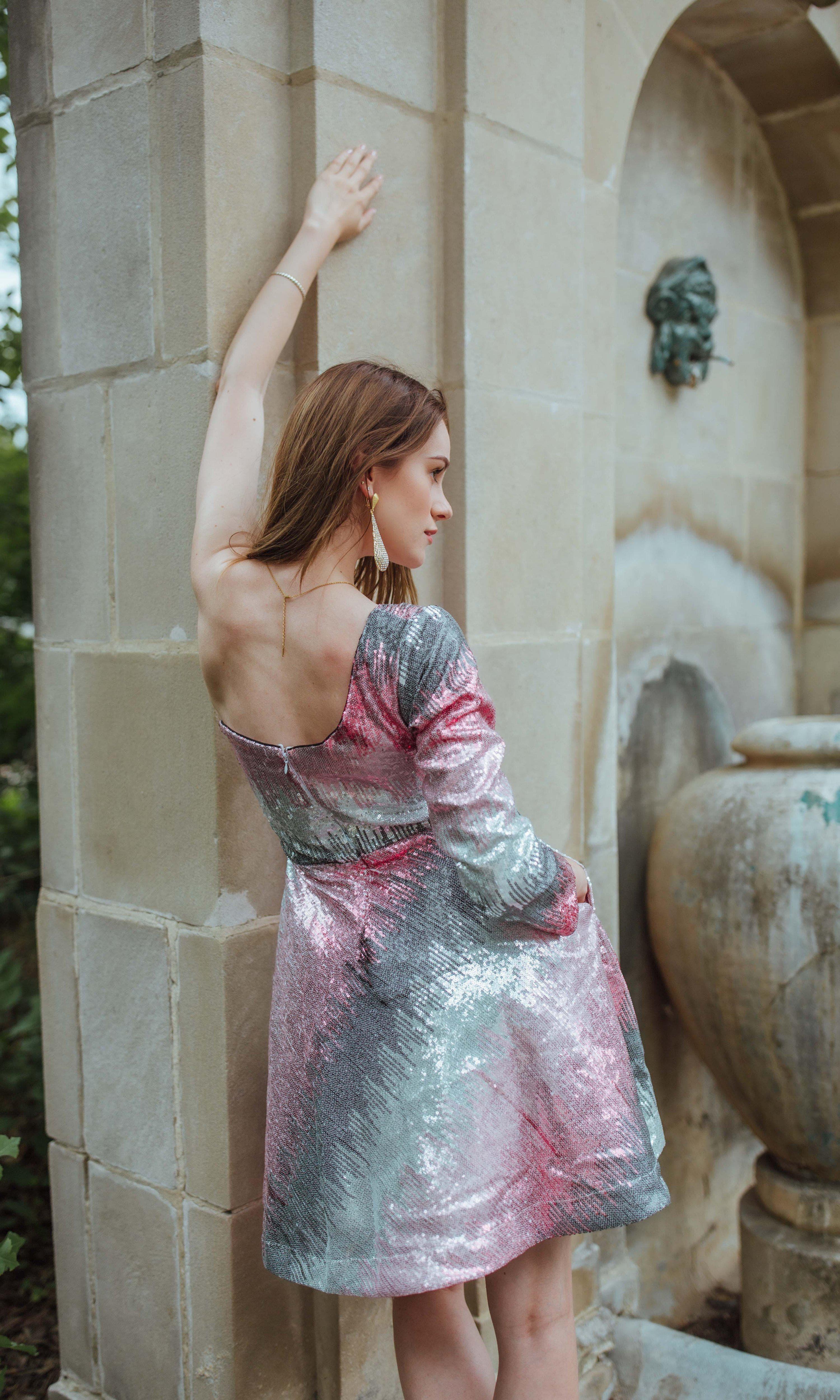 One Shoulder Dress with Sequins Embroidery - Image 3
