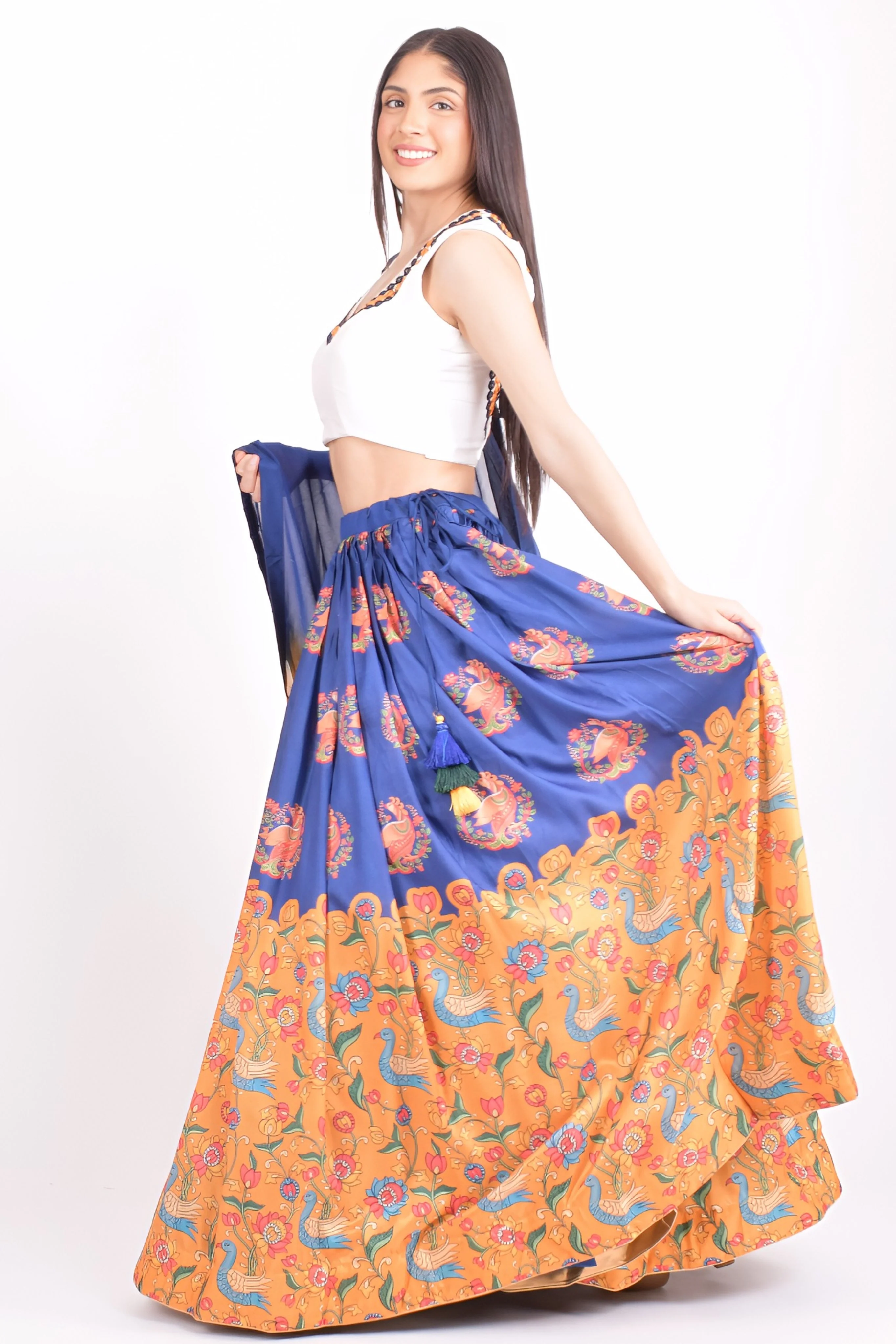 White and Blue Soft Silk Lehenga Choli With Dupatta