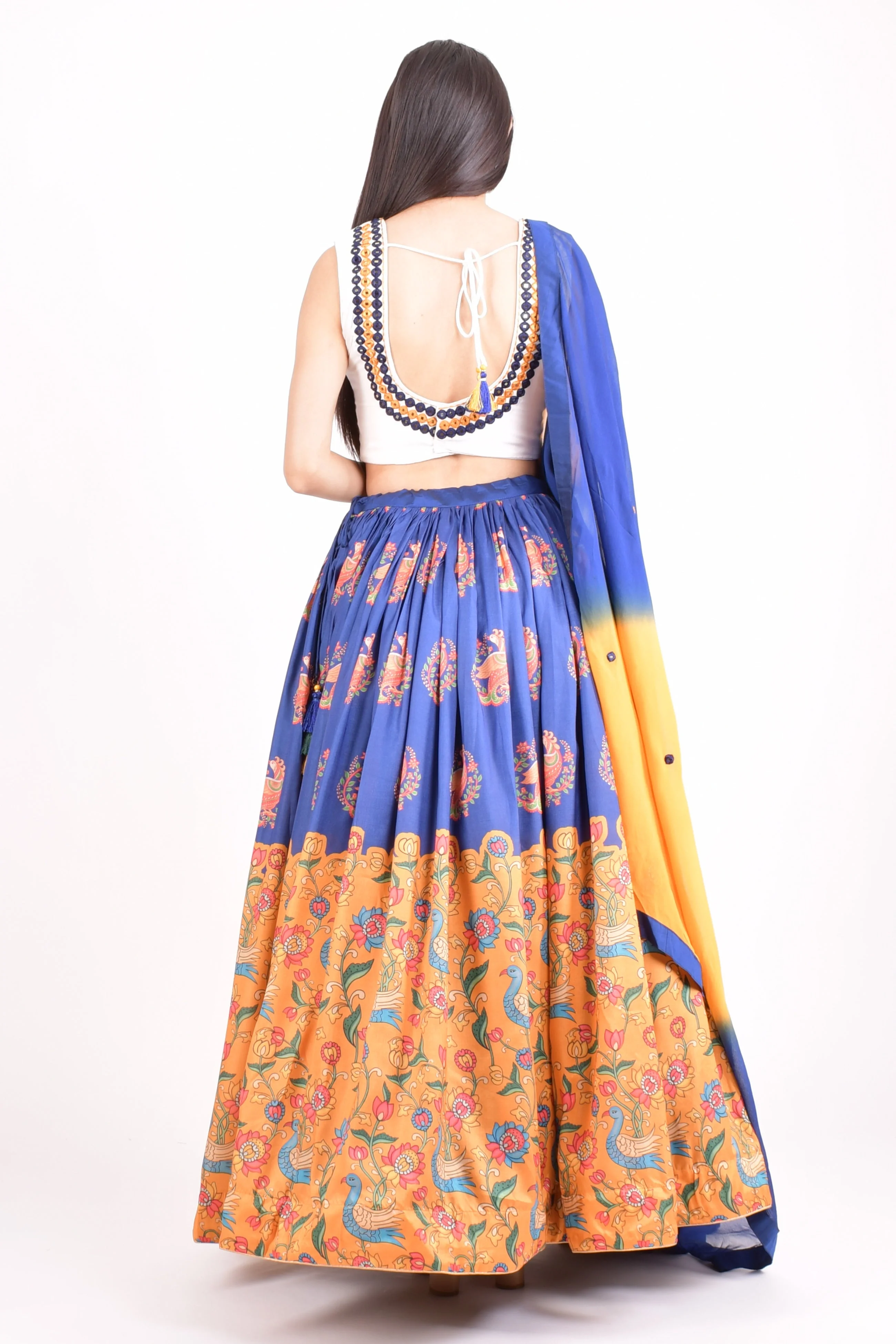 White and Blue Soft Silk Lehenga Choli With Dupatta - Image 2
