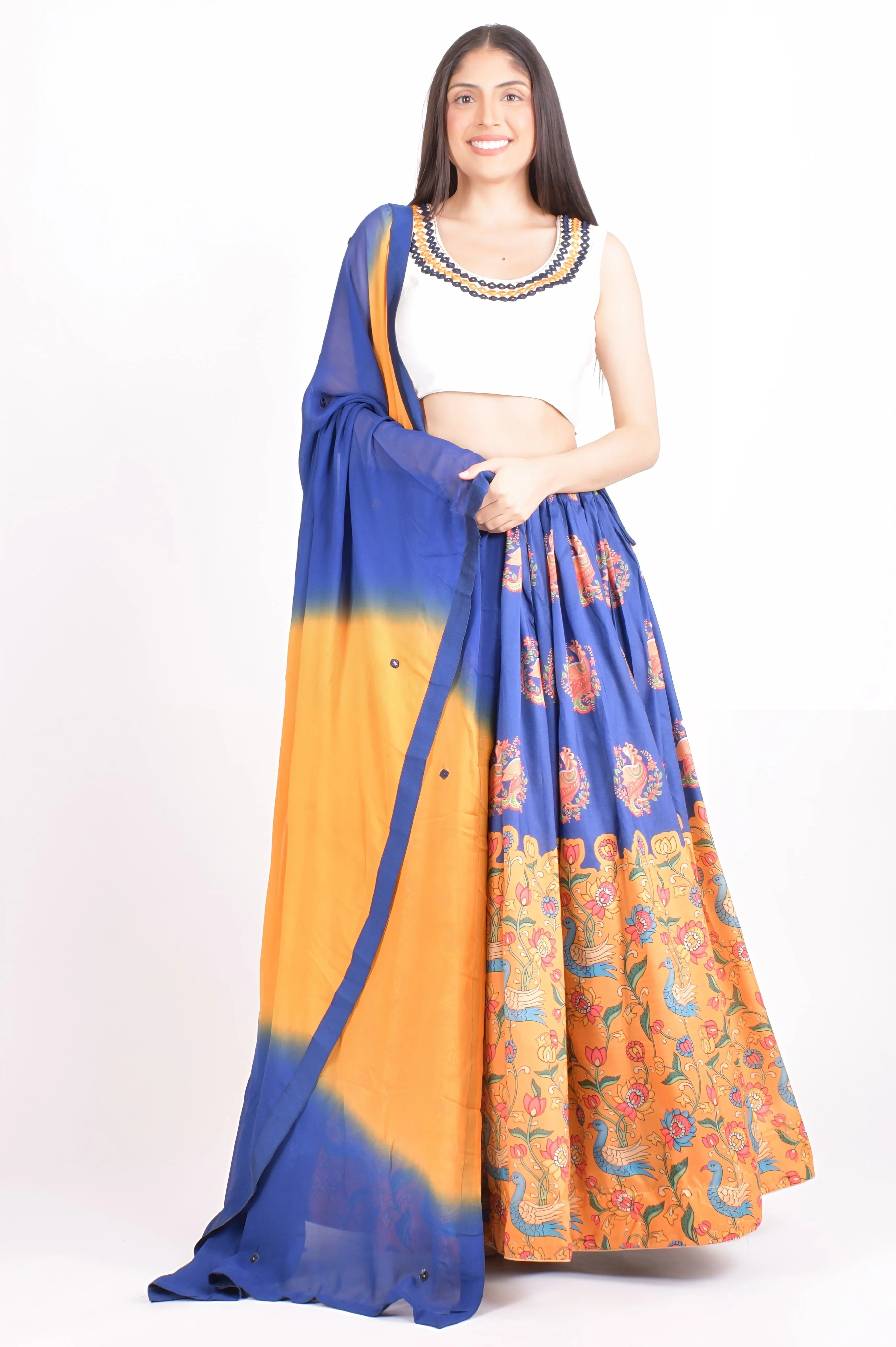 White and Blue Soft Silk Lehenga Choli With Dupatta - Image 4