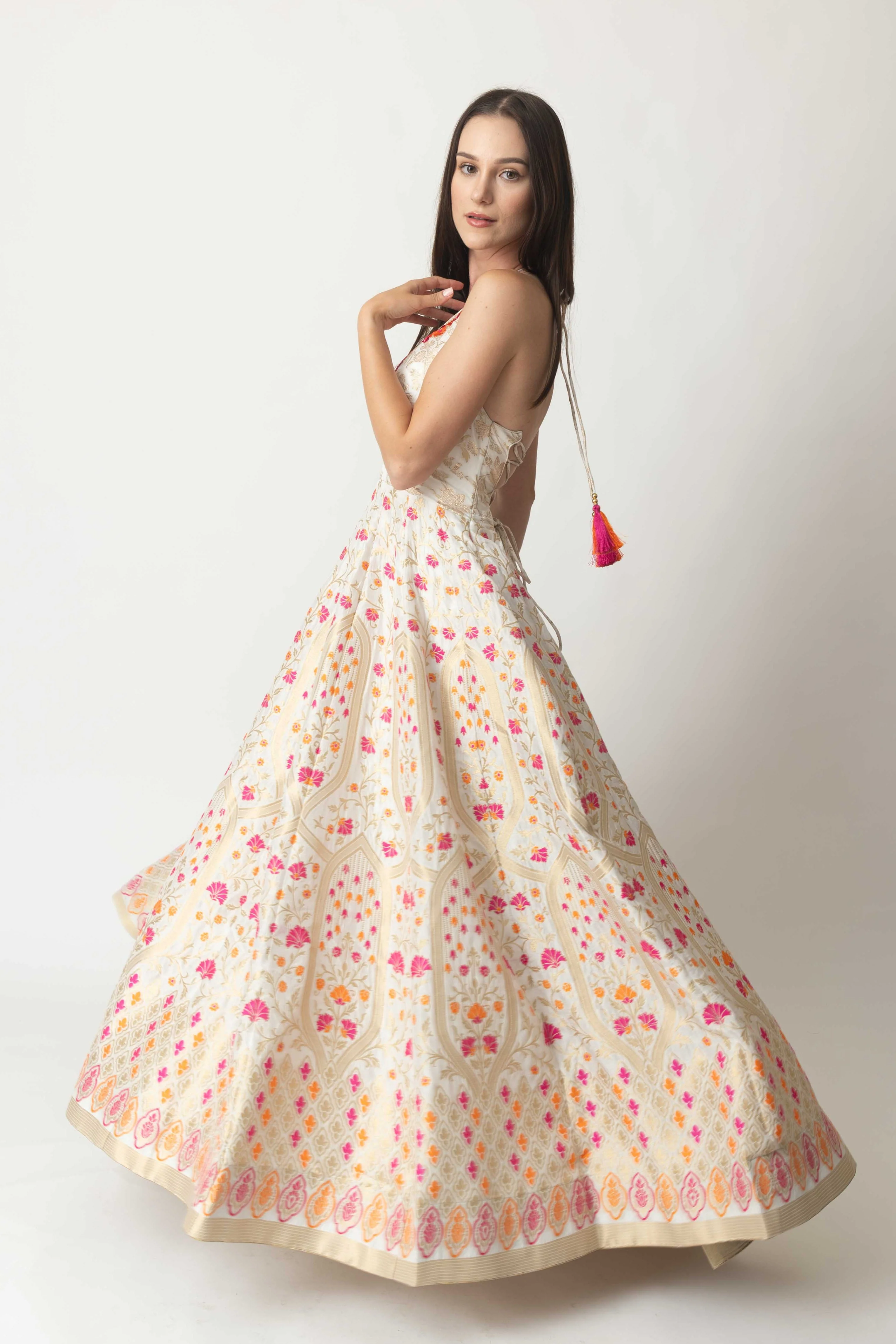 Silk Jacquard Gown Dress– Matte Gold Beige - Image 4