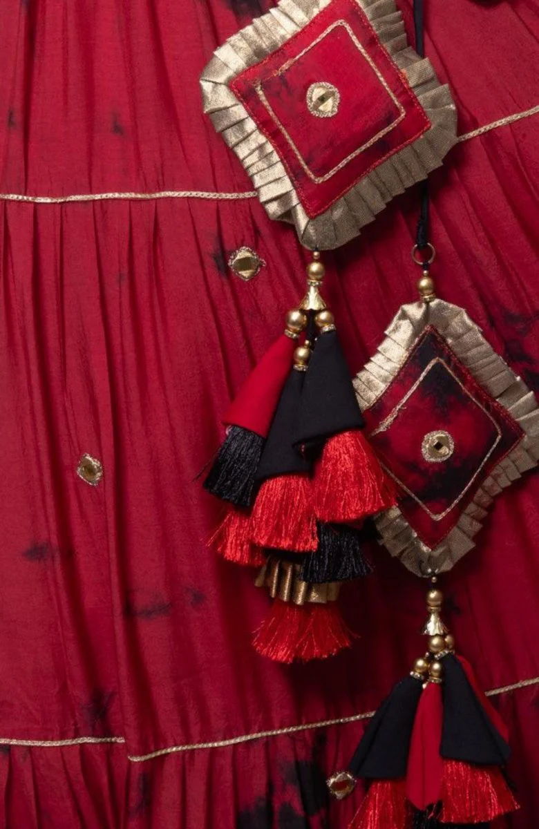 Red Tie Dye Lehenga with Gaji Silk Dupatta - Image 7