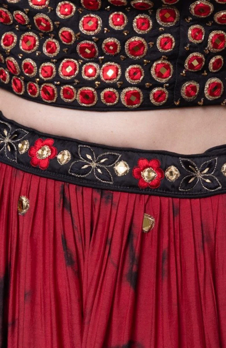 Red Tie Dye Lehenga with Gaji Silk Dupatta - Image 8