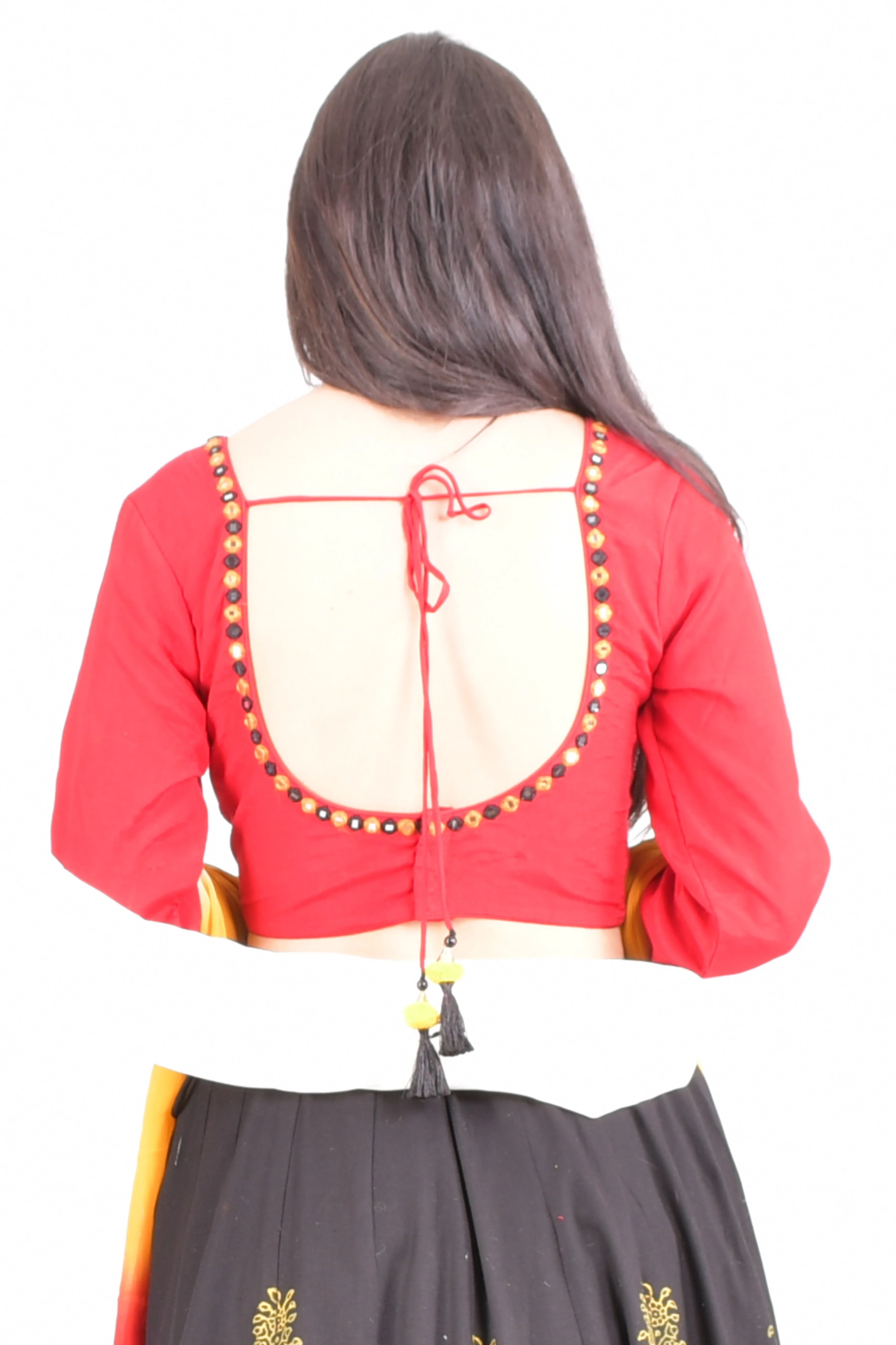 Black and Red Chaniya Choli Set with Long Sleeve Blouse - Image 7