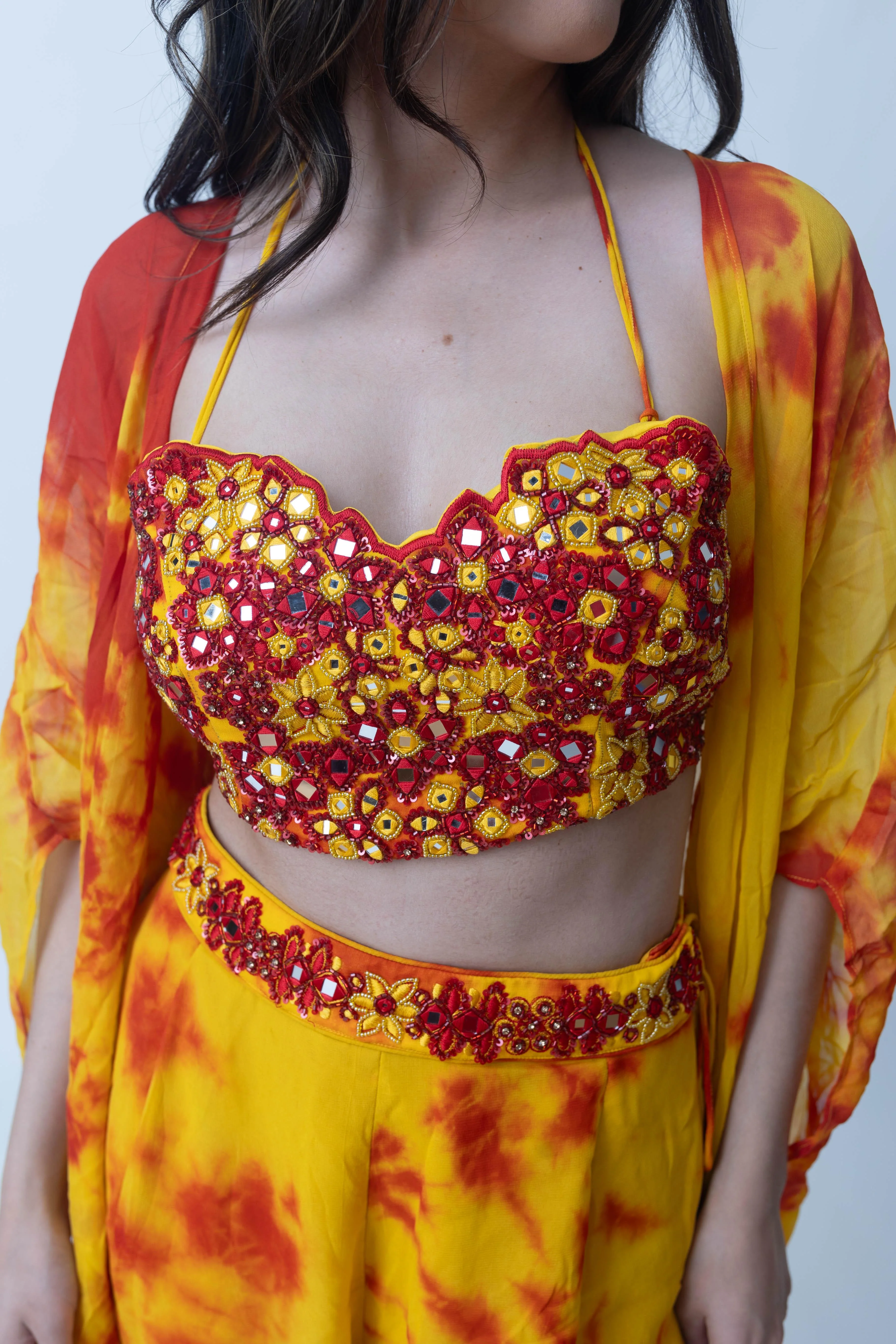 Tie Dye Sharara Set with heavy embroidery blouse and jacket - Image 3