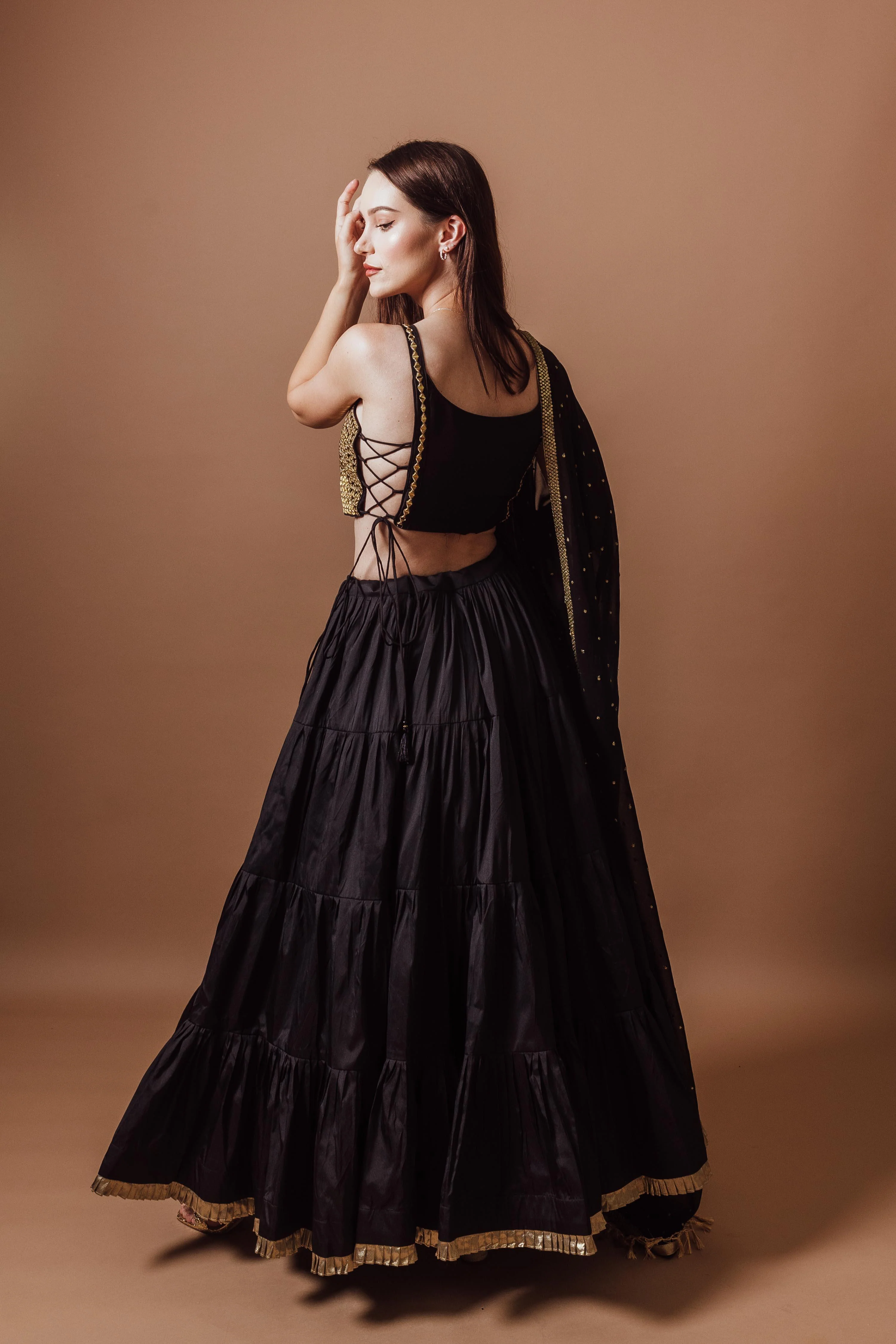 Black and Gold Lehenga Set with All over Mirror Work Blouse - Image 2
