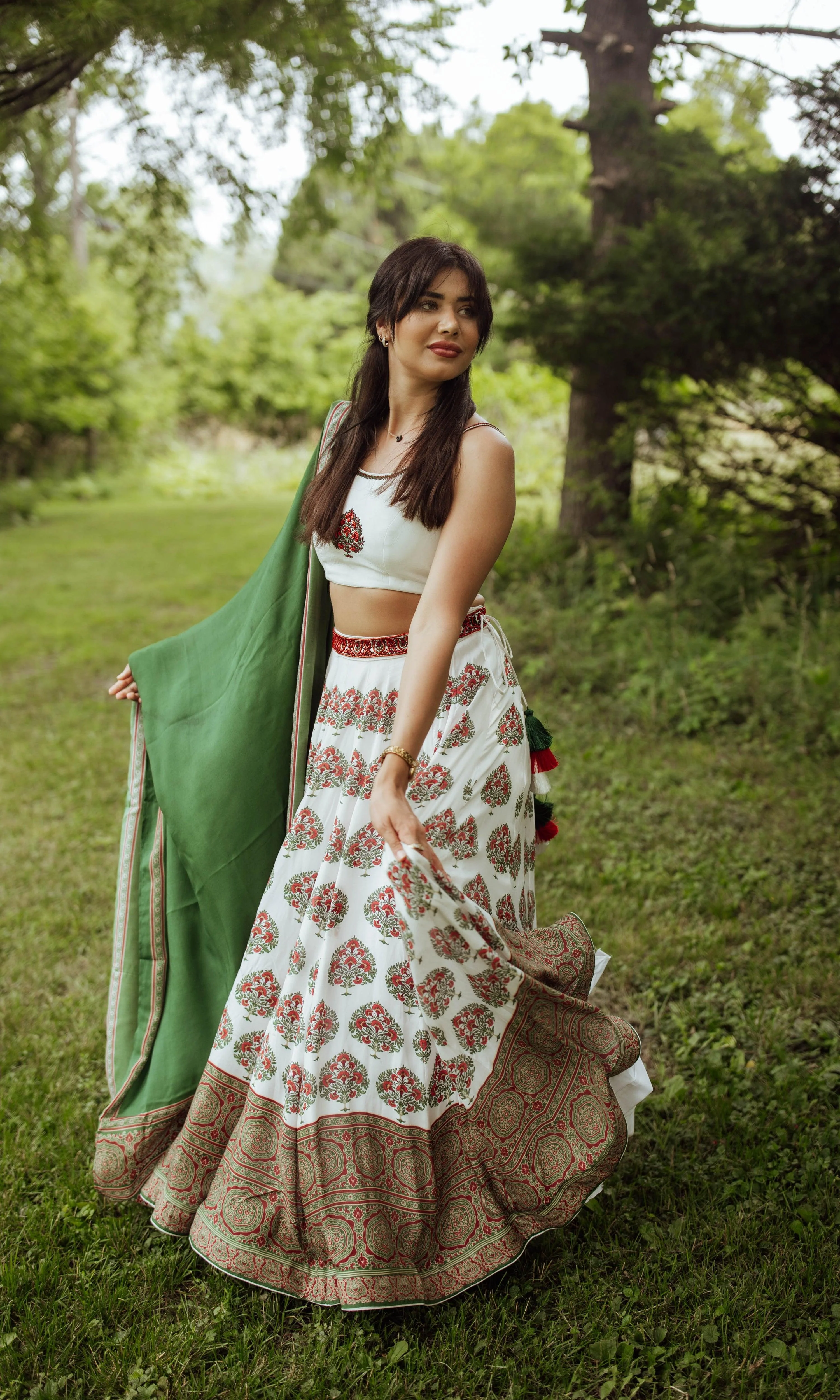 White Gold Embroidered Lehenga Set