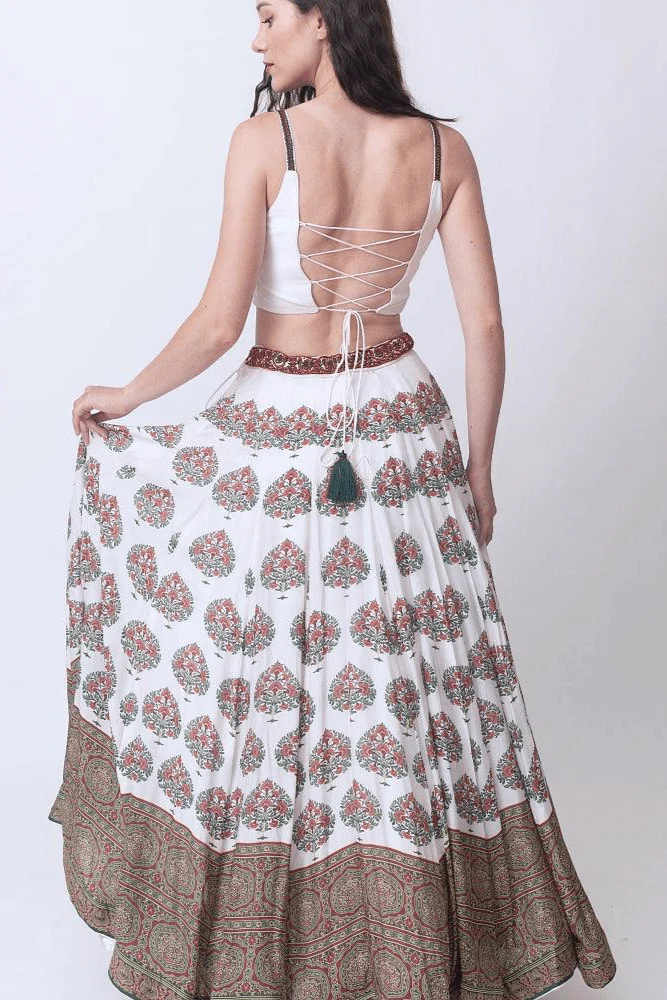 White Gold Embroidered Lehenga Set - Image 4