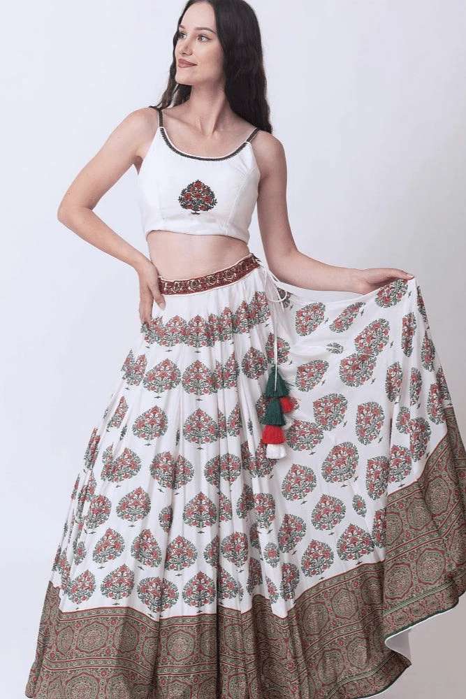 White Gold Embroidered Lehenga Set - Image 5