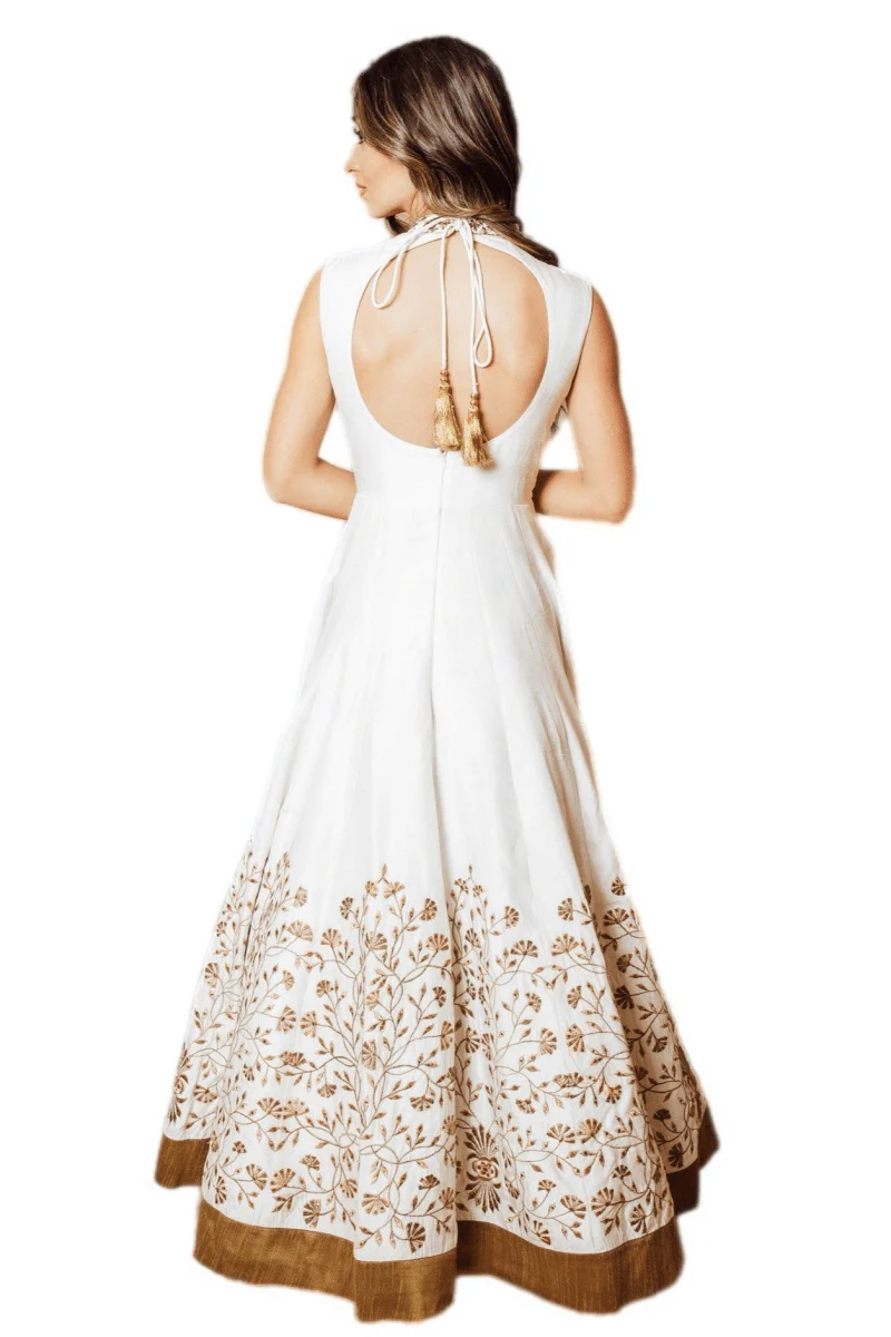 Anita White Gown with Embroidered Torso and Hem - Image 2