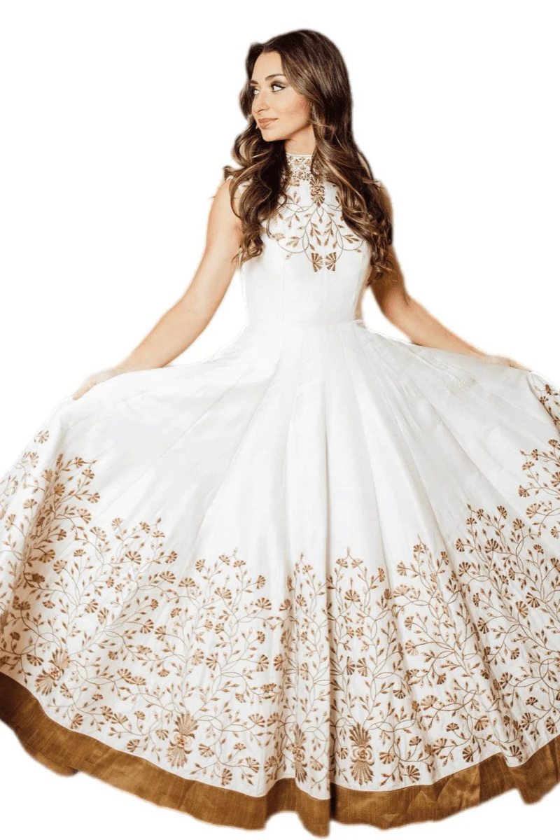 Anita White Gown with Embroidered Torso and Hem - Image 3
