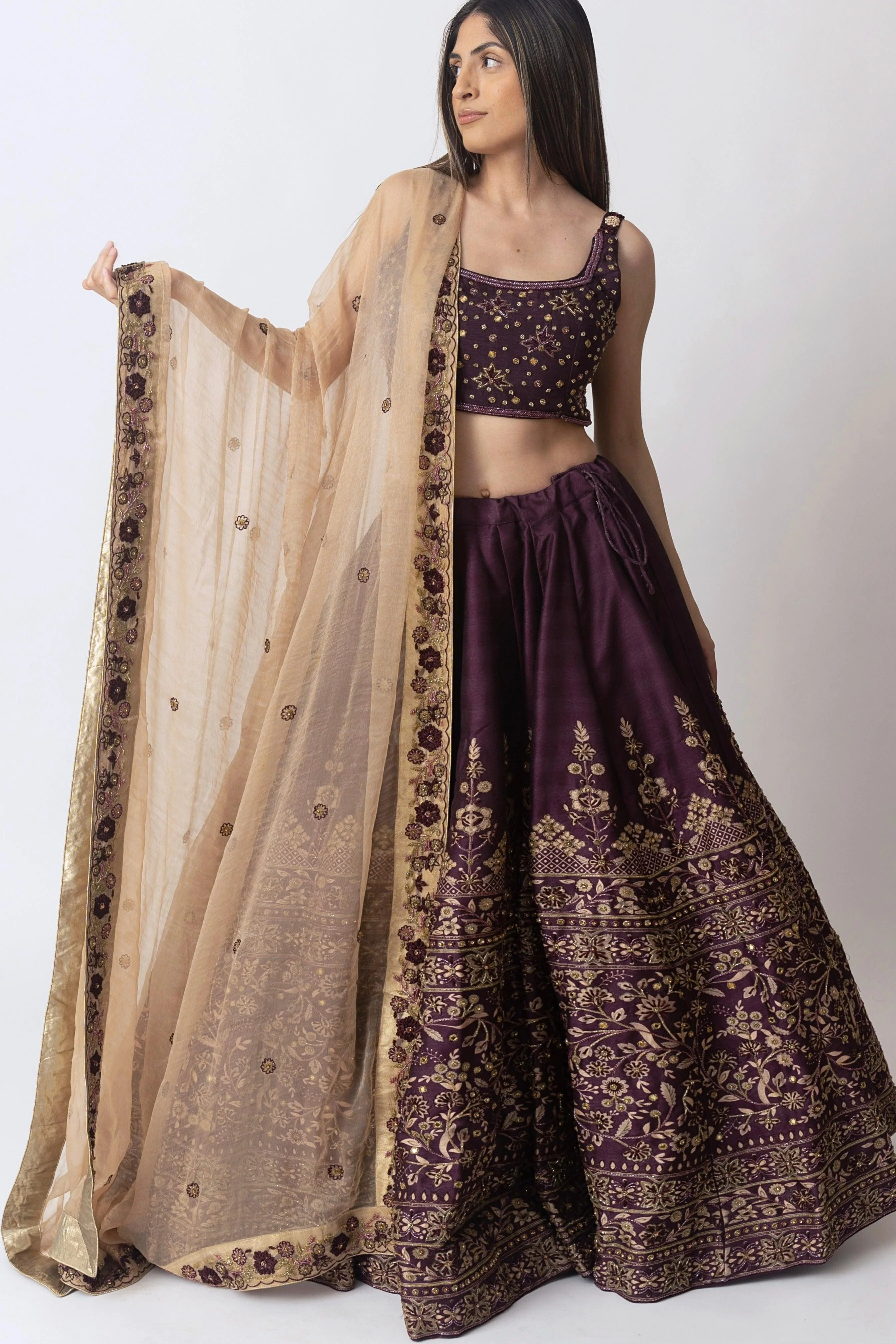 Wine Lehenga Choli with Hand Embroidery - Image 4