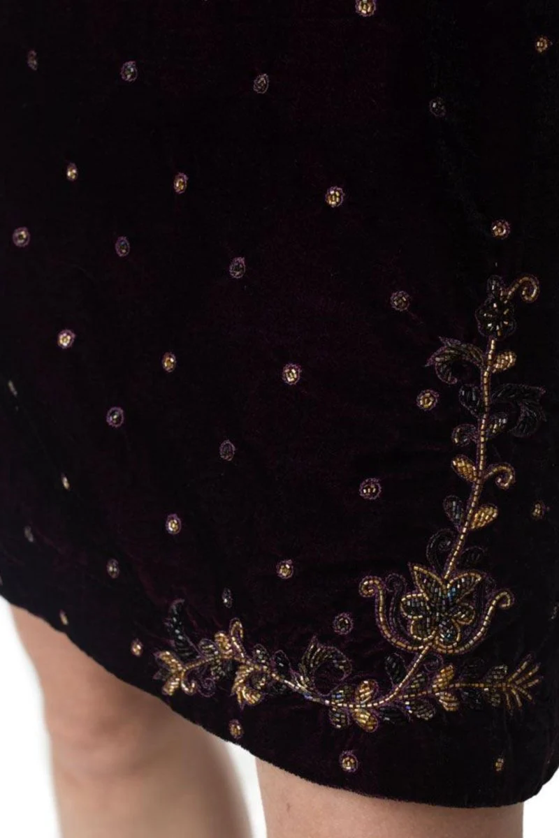 Lica Wine Velvet Dress with Hand Embroidery - Image 3