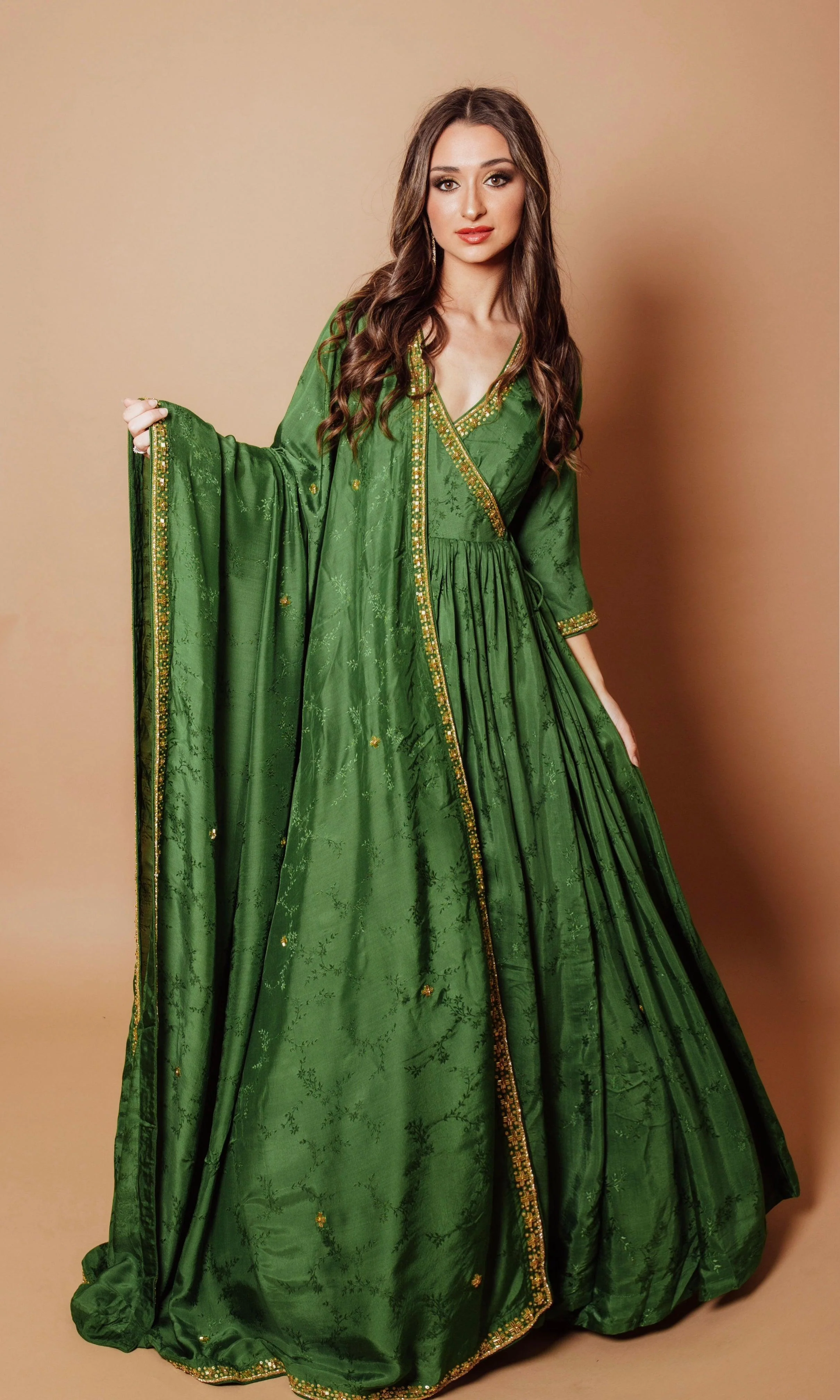 Green Hand Embroidered Gown