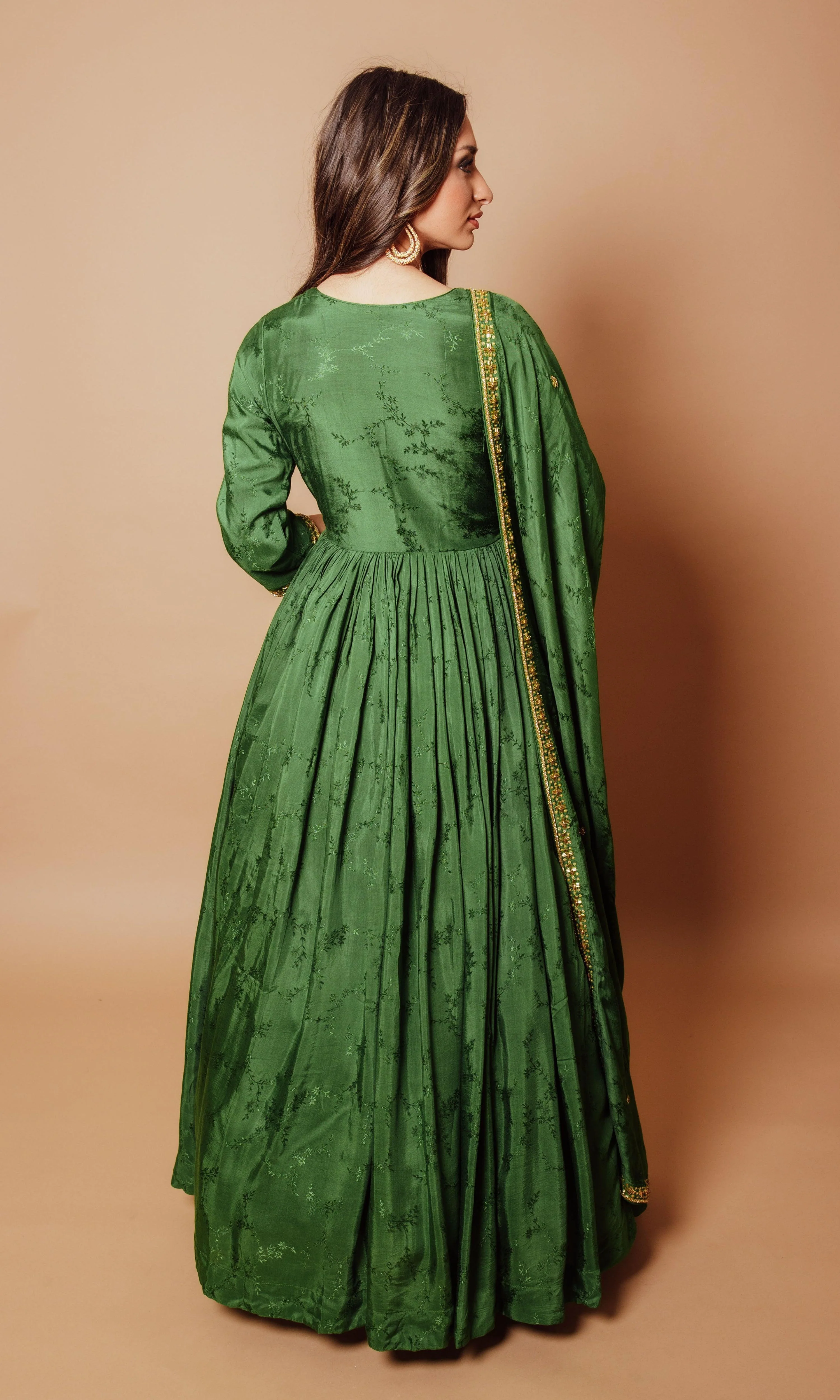 Green Hand Embroidered Gown - Image 2